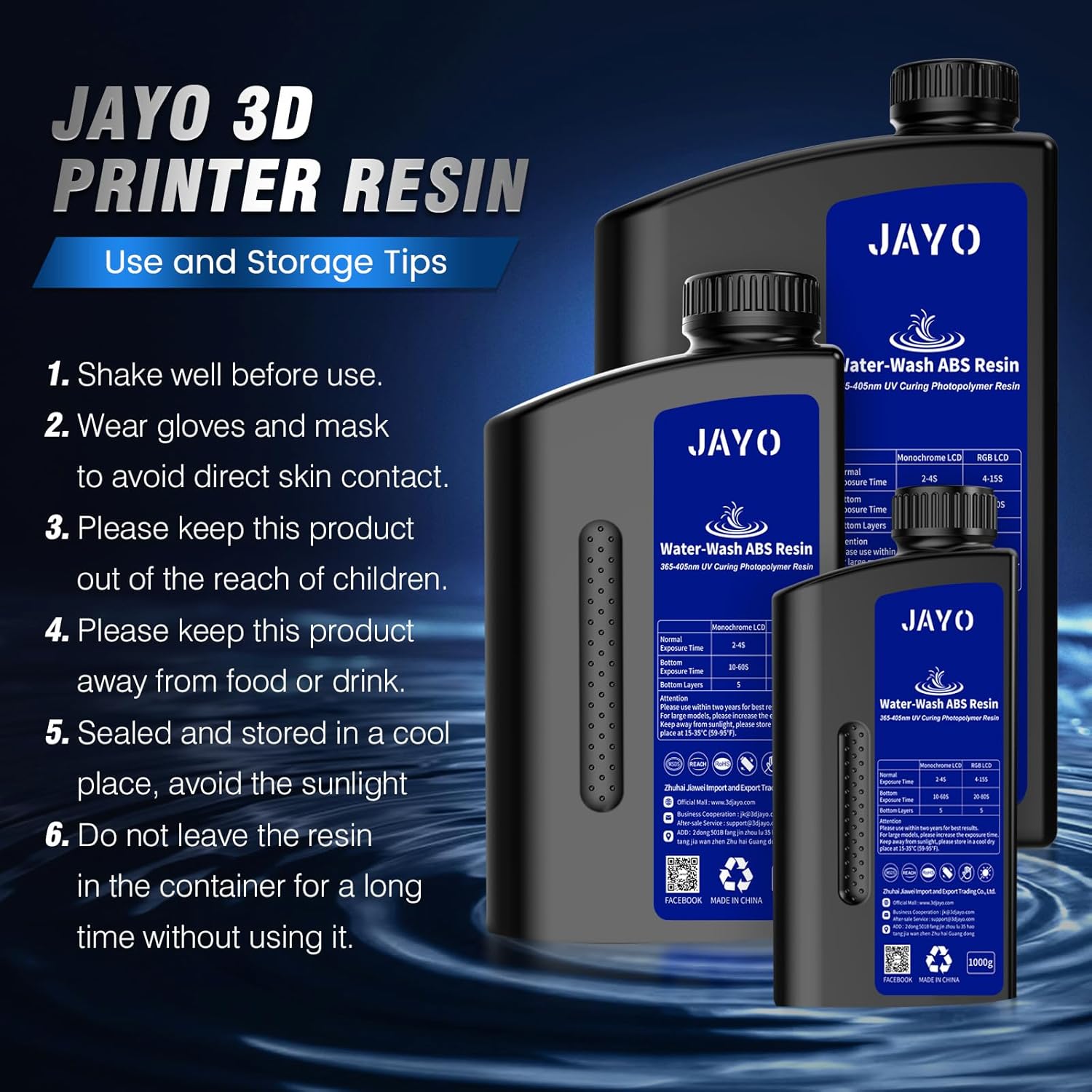 JAYO 3kg Water Washable ABS-Like Resin Grey, Toughness & Easy Water Wash, High-Precision, Low-Shrinkage Formula with Fast Curing, Universal LCD/DLP/SLA Printer Compatible (Grey, 3kg)