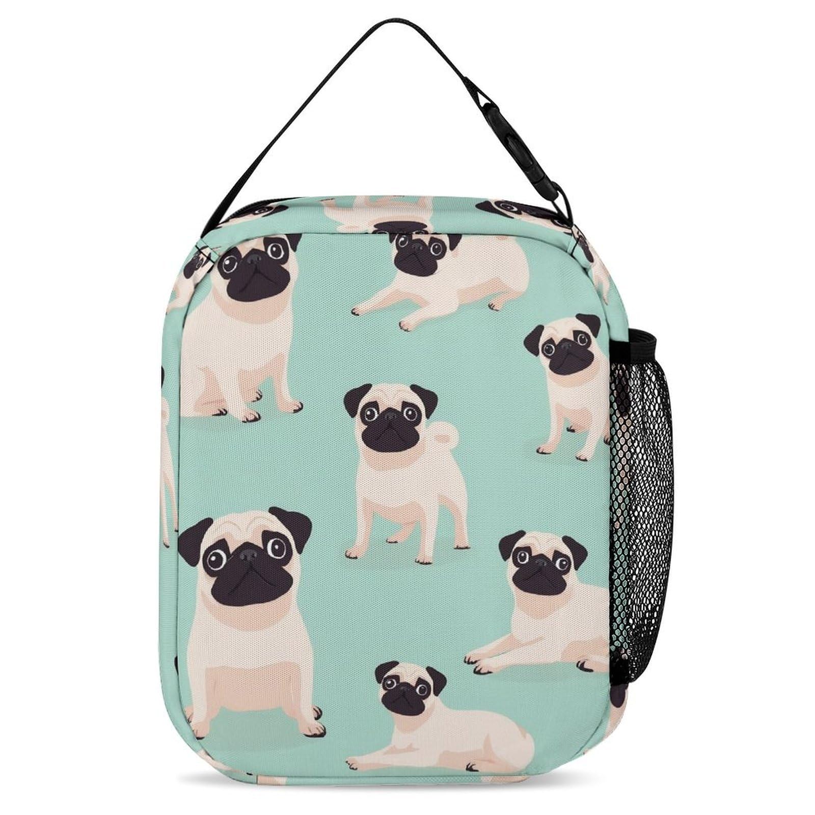 Ensemble sac à dos avec boîte à lunch, trousse de maquillage, motif carlin et sac de rangement