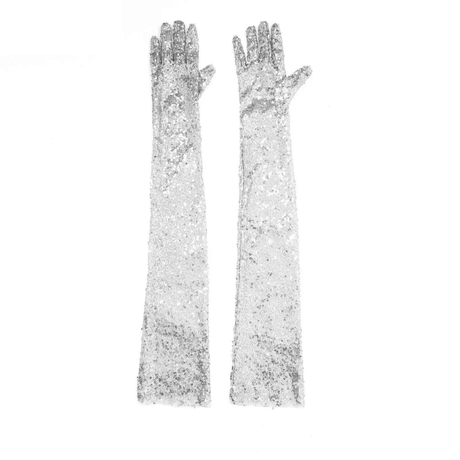 Guantes largos de malla vintage con lentejuelas para mujer, longitud al codo, fiesta de noche, baile rave, cosplay, guantes de vestir