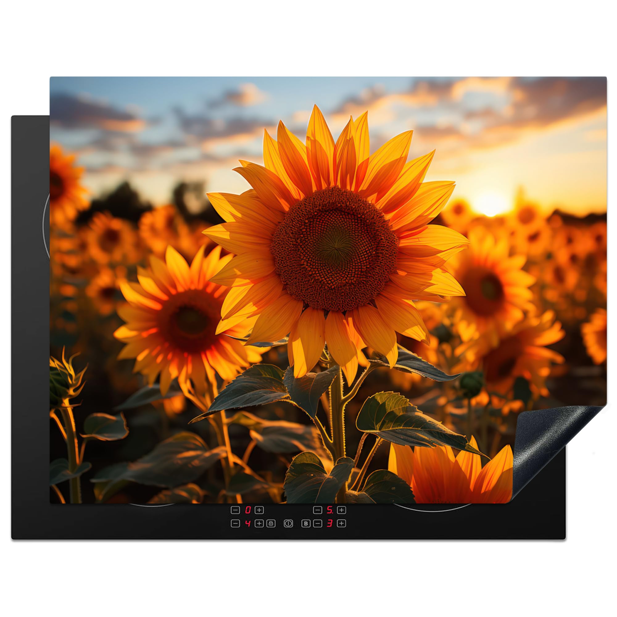 KitchenYeah© Induction Hob Protector Mat 23.2"x30.3" / 77x59 cm Cooker Top Protectors Cover Ceramic Covers Electric Hobs Vinyl Sunflower - Sunset - Flowers - Nature - Yellow
