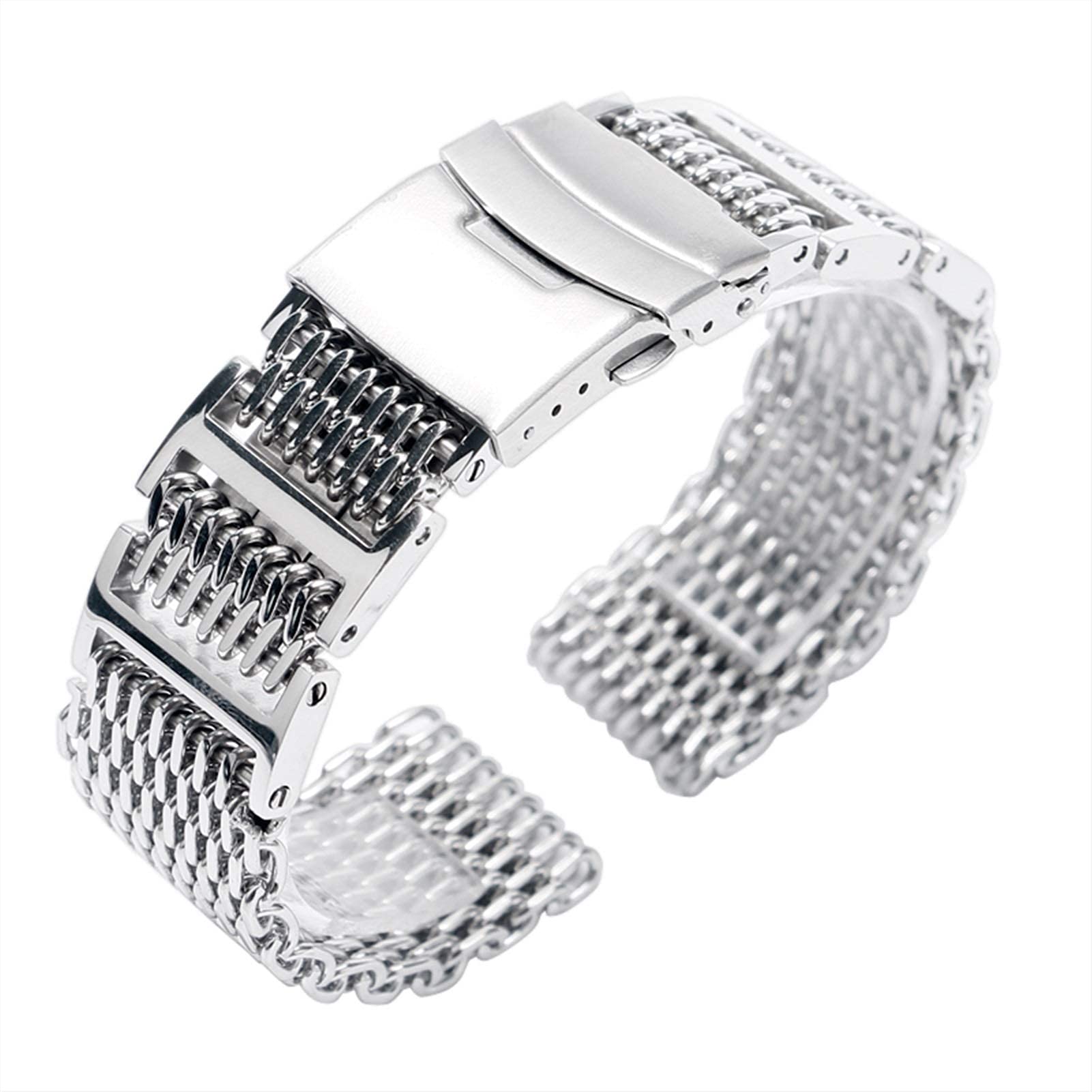 Cinturino per Orologio, Cinturino di Ricambio in Acciaio Inossidabile Argento con Maglie da 20/22/24 mm. Bracciale con Chiusura Pieghevole