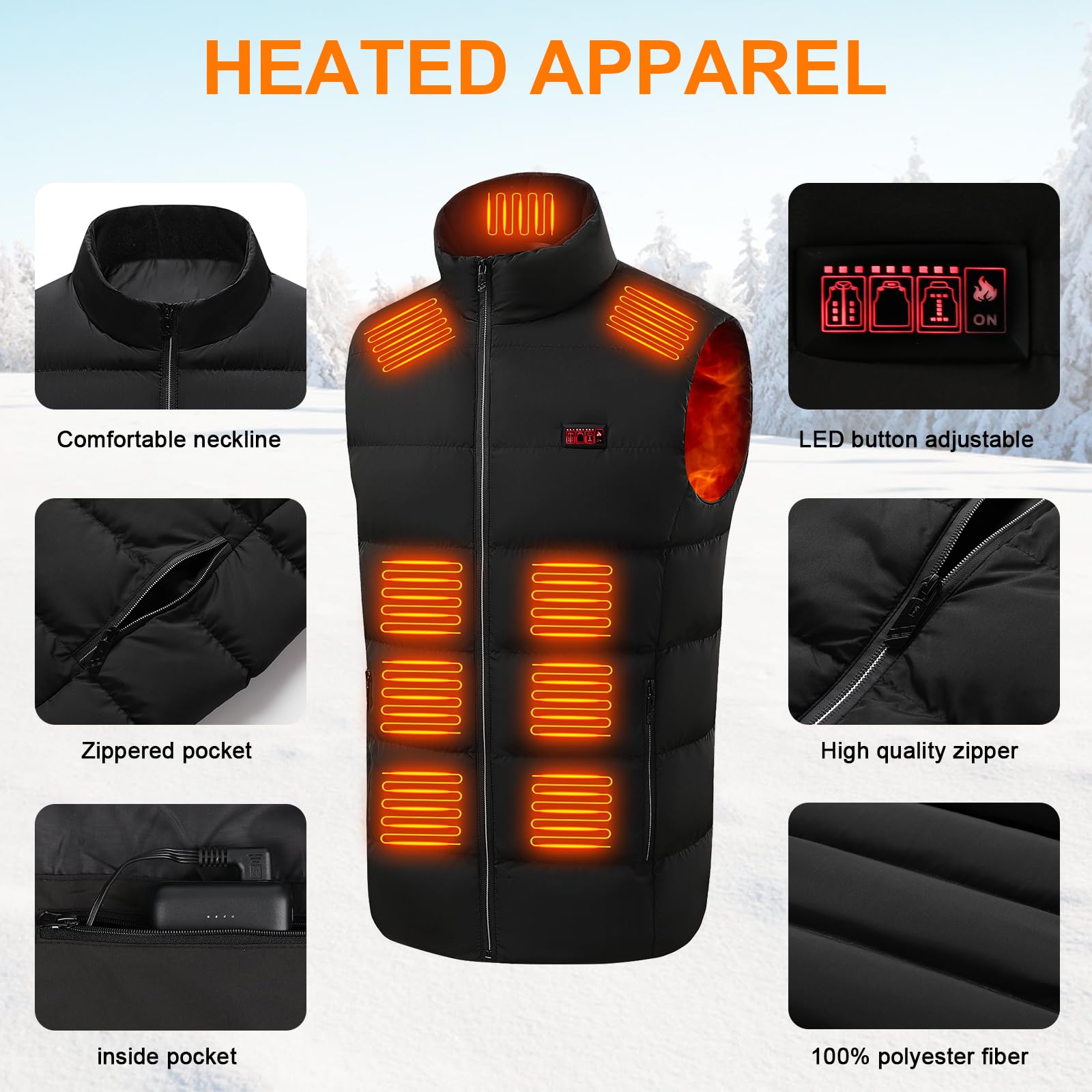 GuKKK Chaleco Calefactable para Mujeres Hombres, Chaleco Térmico Ajustable con Bateria Recargable de 10000mAh, Carga Chaqueta Calefactora con 3 Ajustes de Temperatura,21 Zonas de Calentamiento