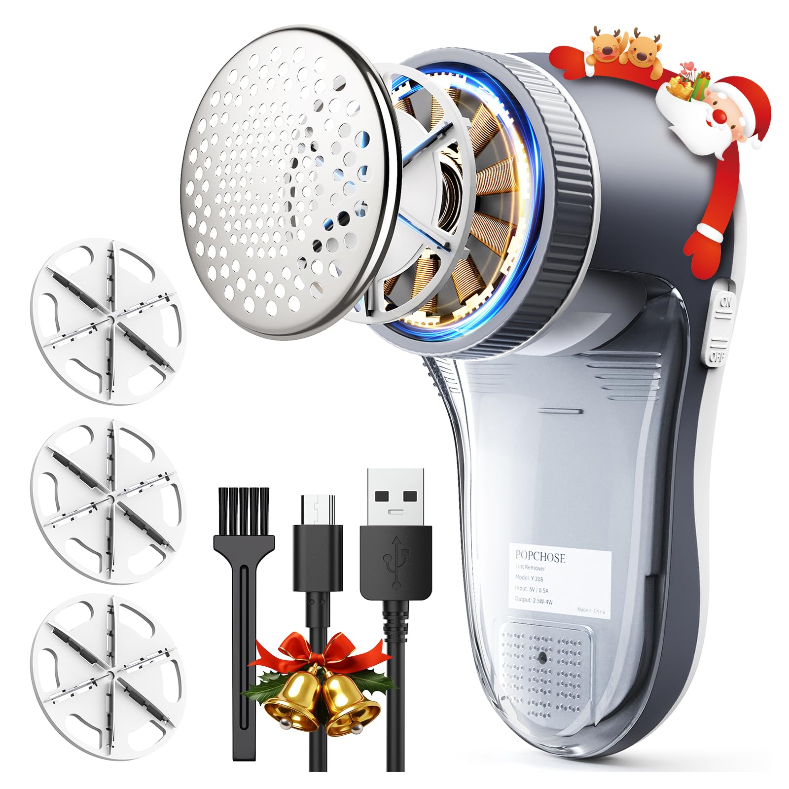 POPCHOSE Lint Remover, Bobble Remover for Clothes, Rechargeable Fabric Shaver, Electric Woolen Jumper Debobbler, Clothes Defuzzer for Sweater, Fuzz Remover for Knitwear, Sofa, Couch