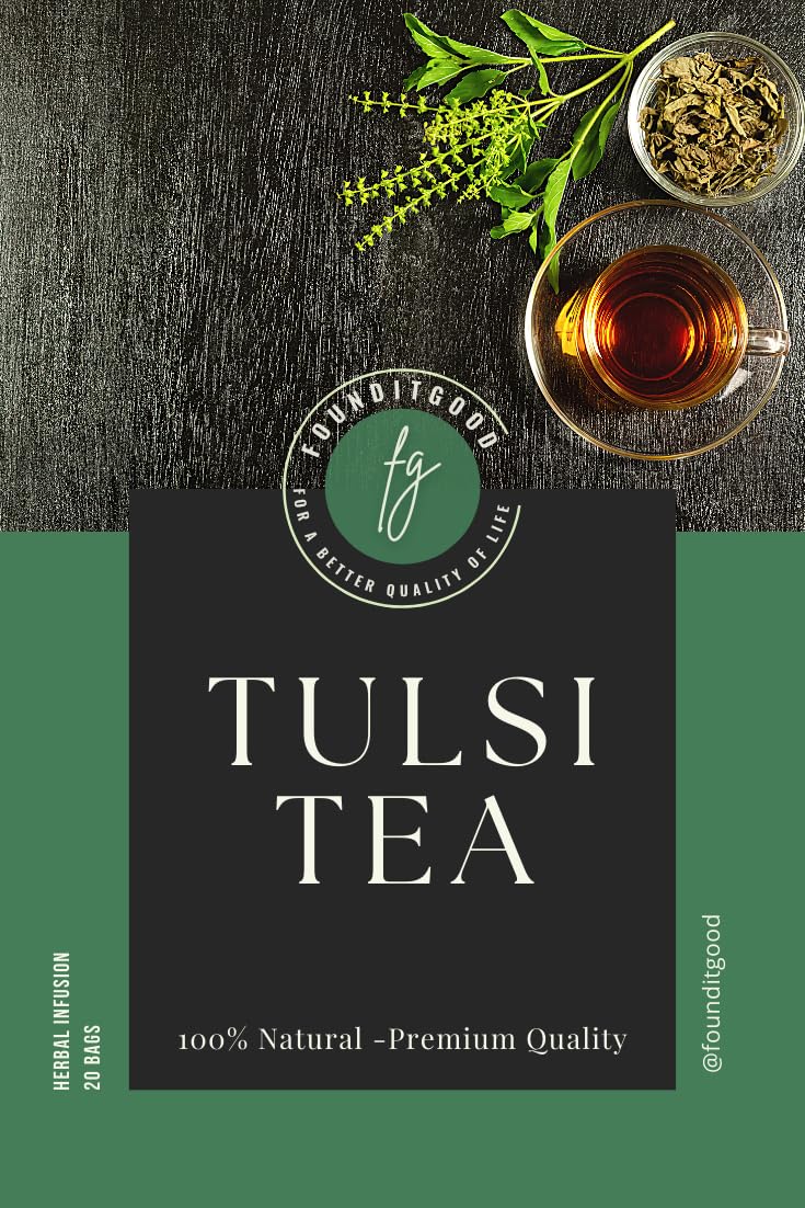FounditGood Tulsi Tea (Holy Basil) 100% Natural Herbal Infusion – Immune Support- 60 Dip Tea bags