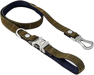 HUGO & HUDSON Tweed Pet Dog Leash - 4 ft Training Leash with Padded Handle - Strong Durable Leash with Quick Release Clip for Small, Medium & Large Dogs - Dark Green Checkered - 47