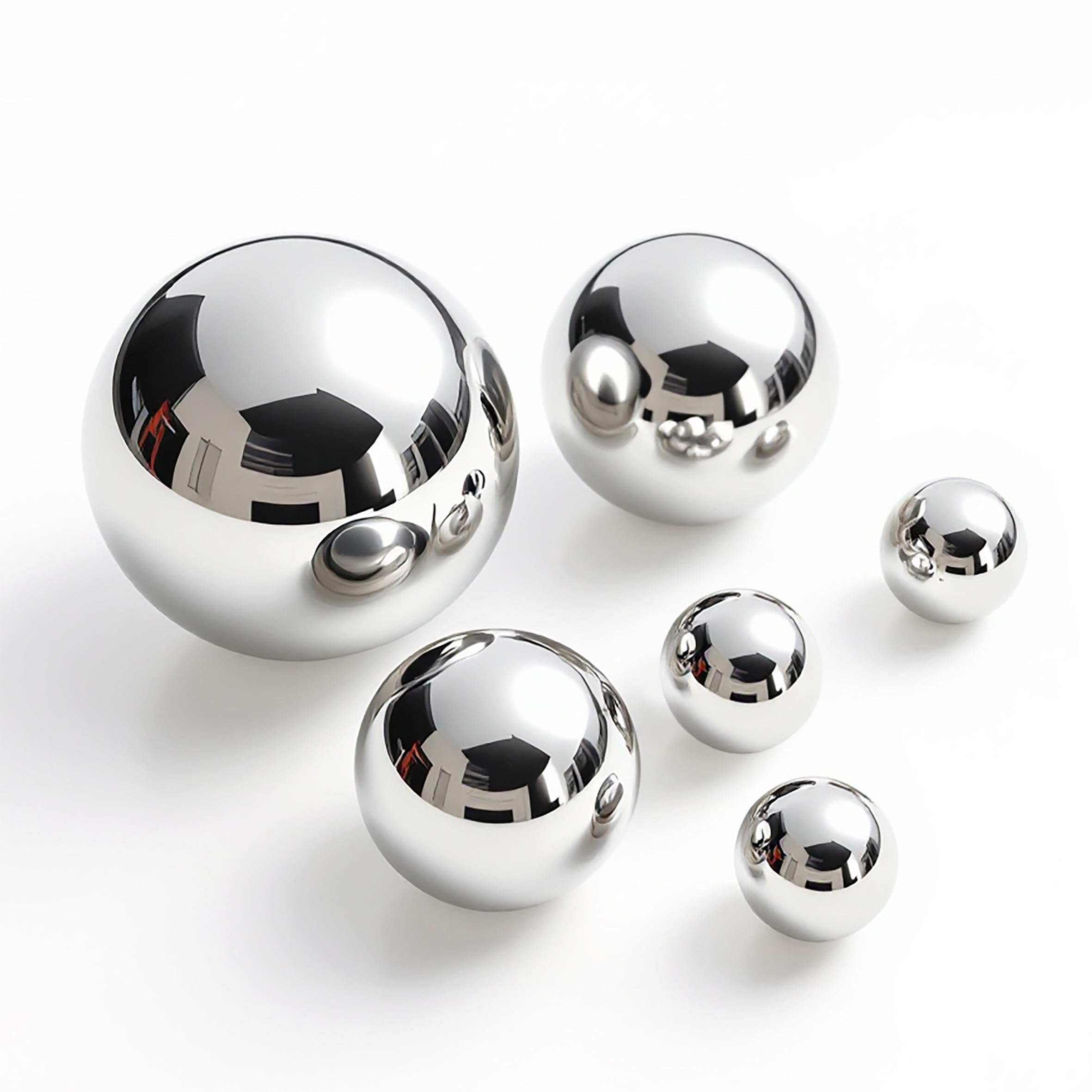 Bola decorativa de acero inoxidable plateado brillante para fuentes ornamentales de 6/4/2 cm – Juego de 6 – Bola hueca de metal para fuentes decorativas – Bola de metal para jardín – Bola de metal