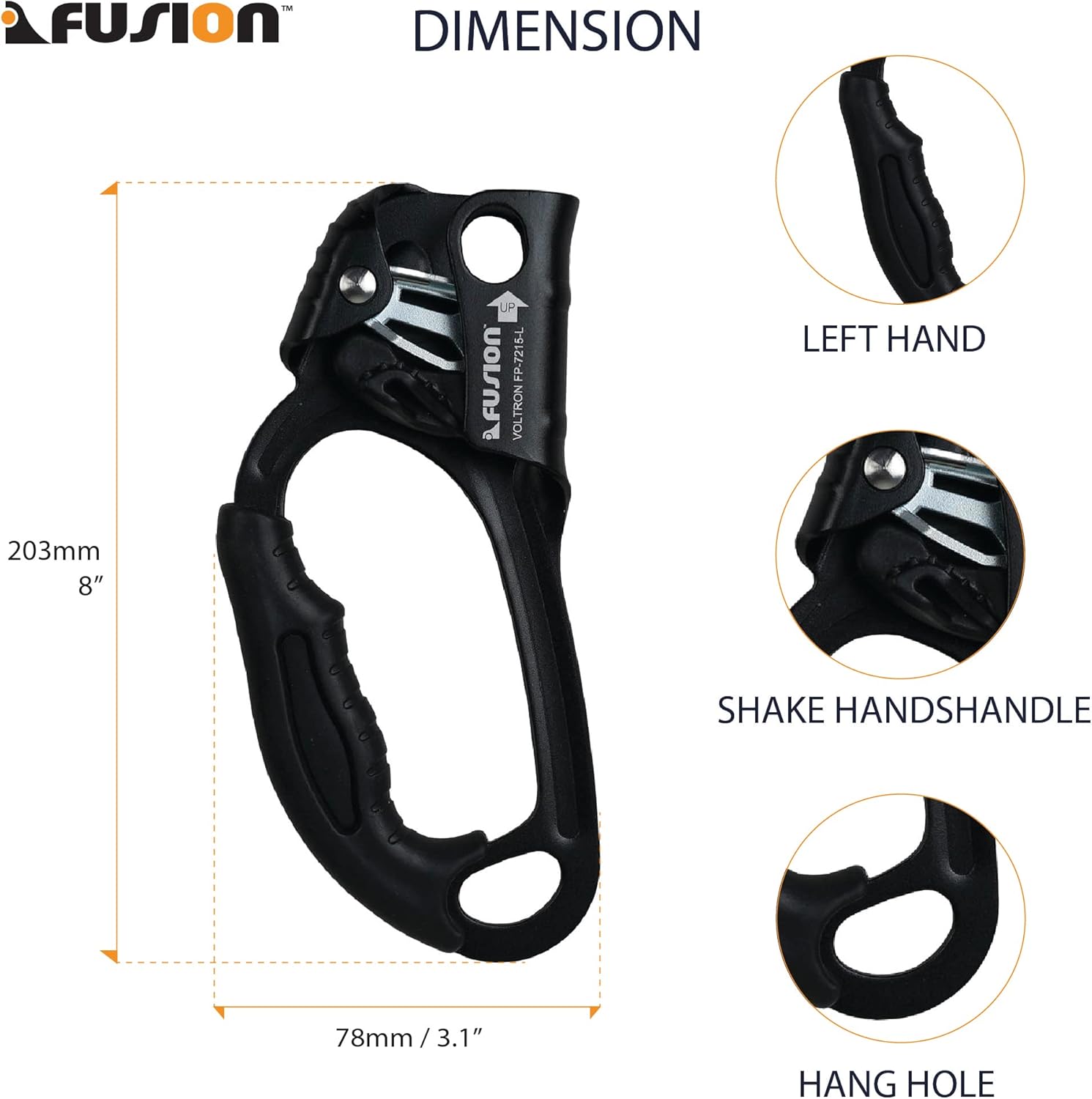 Fusion Climb Hand Ascender Rock Climbing Tree Arborist Rappelling Gear Equipment Rope Clamp for 8~13MM Rope (Left Handed) : Sports & Outdoors