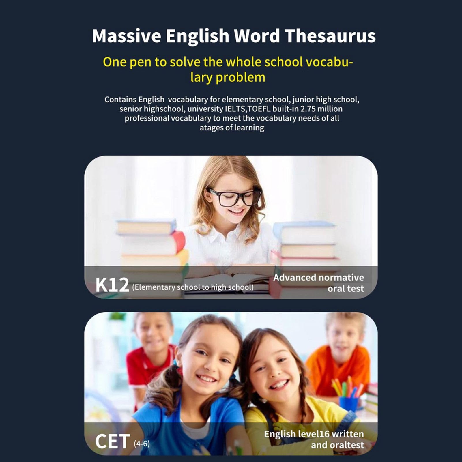 Bolígrafo lector de escaneo, base de datos de palabras extensa, bolígrafo traductor de grabación para aprendizaje de idiomas, actividades diarias, plástico tipo C