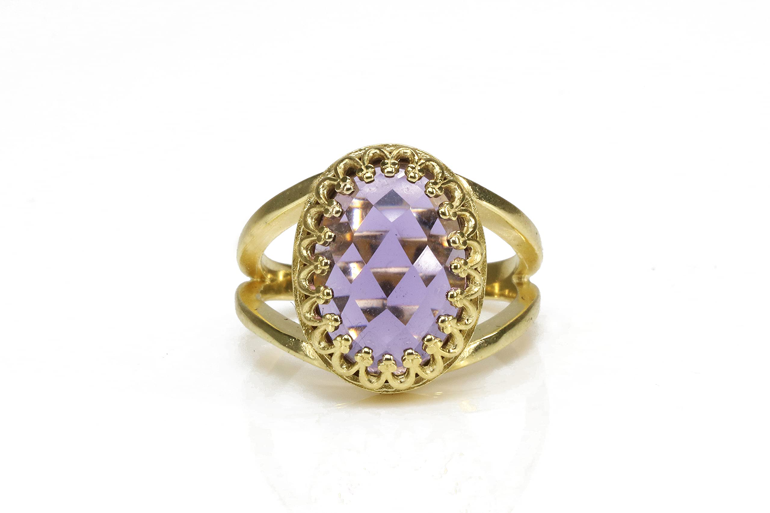Anillo de Amatista Doble Banda Oro 14k Piedra Natal Febrero Facetado