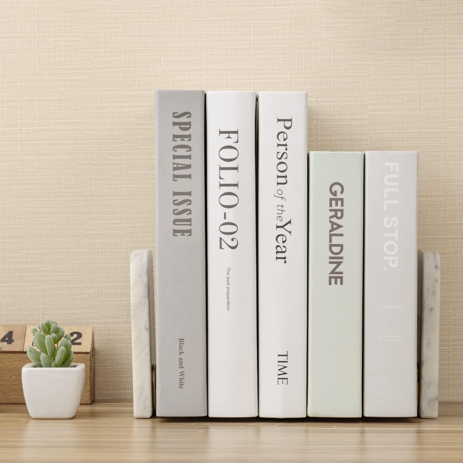 MyGift Marble Style White Ceramic L Shaped Decorative Bookends with Vintage Brass Metal Base for Heavy Books Textbook Holders, 1 Pair - Made in India : Home & Kitchen