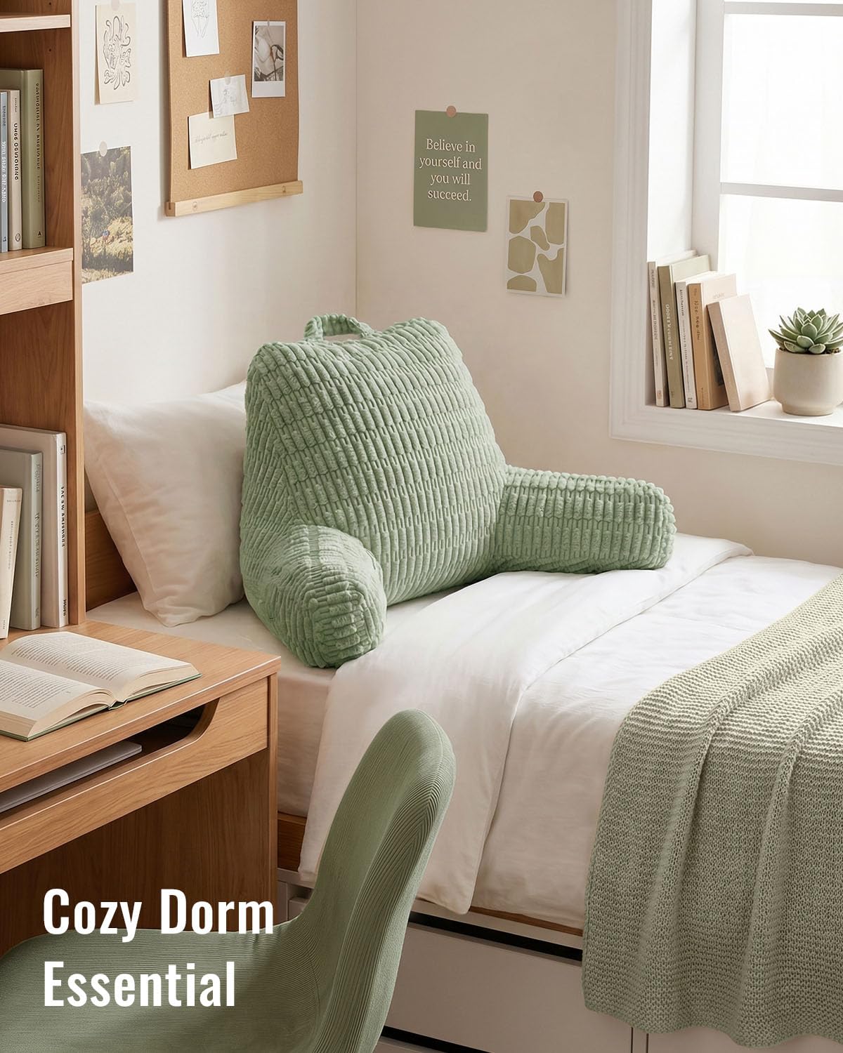 Blissful Diary Poduszka do czytania, poduszka na oparcie z rozdrobnioną pianką z pamięcią kształtu dla dorosłych i dzieci, zaprojektowana do siedzenia w łóżku i kanapie, zawiera ramiona, kieszenie i