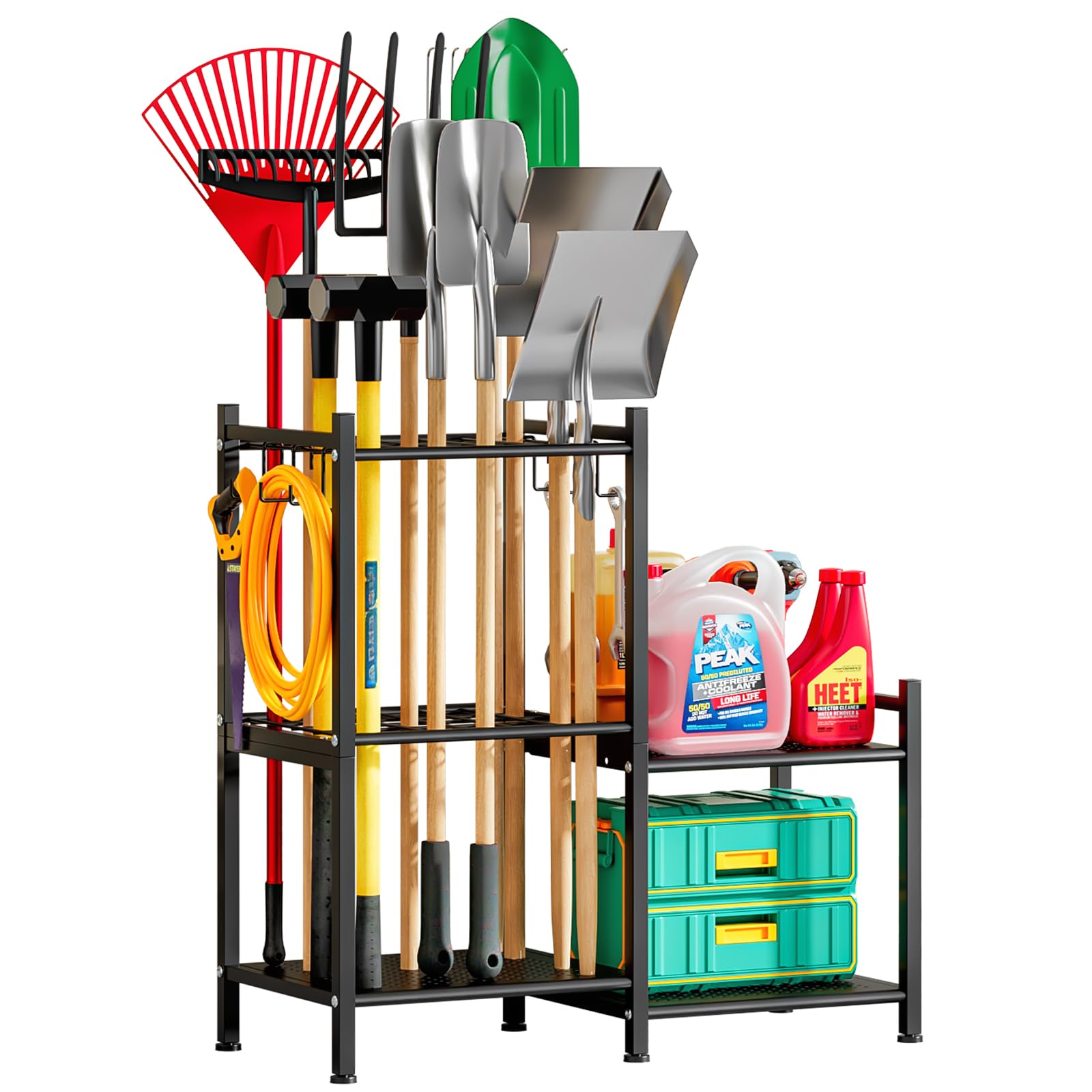 Étagère rangement outils jardin garage support mural pelle râteau suspendu
