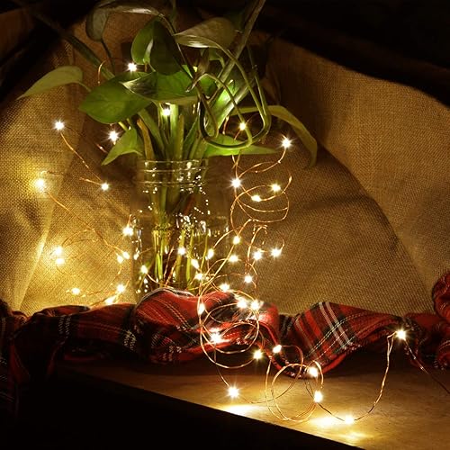 Miniatura 5 de 4 paquetes de 50 luces LED blancas cálidas alimentadas por baterías, mini luces de hadas de Navidad, 16.4 pies de alambre de cobre flexible, para