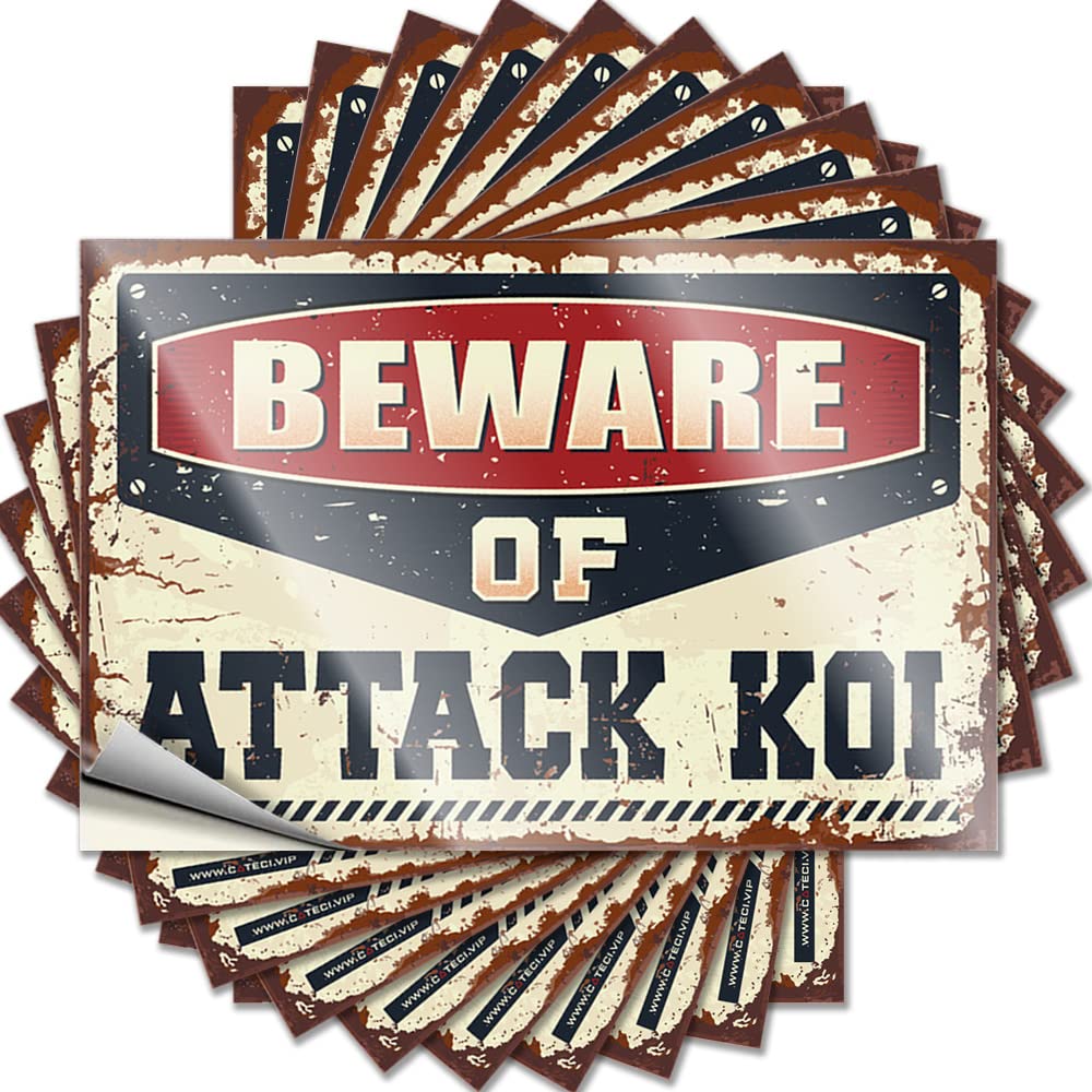 Tiki Bar Decor, Lettering Sticker Best Water Beware of Attack Koi | Metal Waterproof Vinyl Stickers(8X12CM)