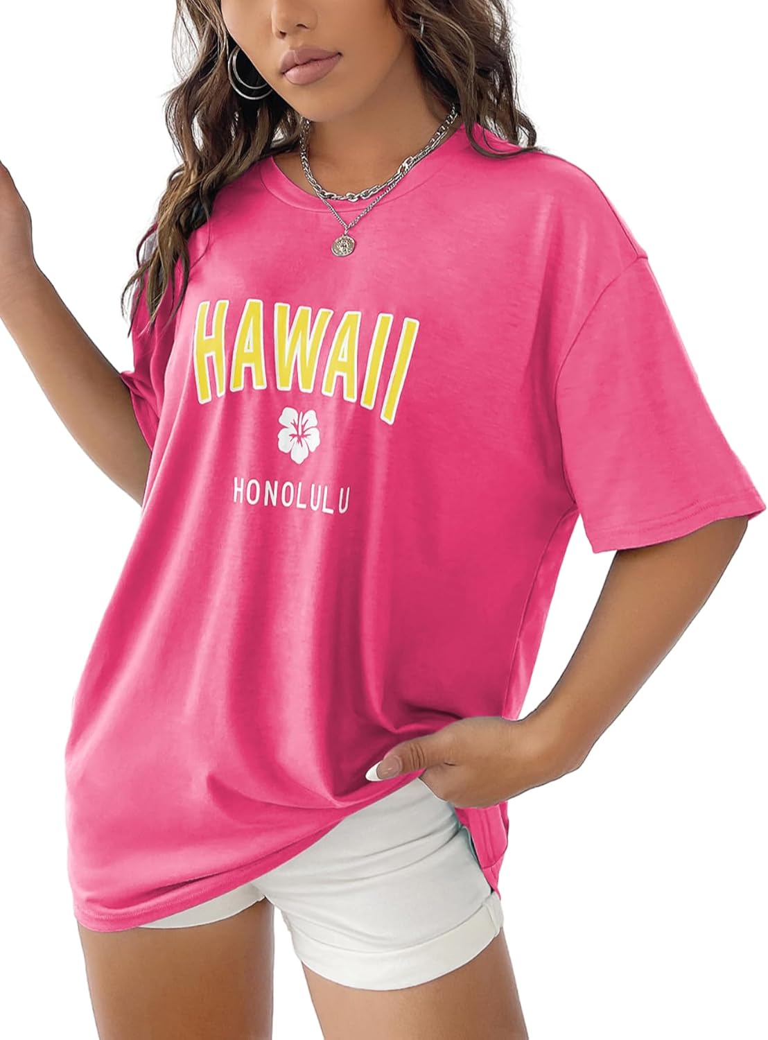 SOLY HUX Women's Oversized T Shirts Letter Print Casual Summer Tops