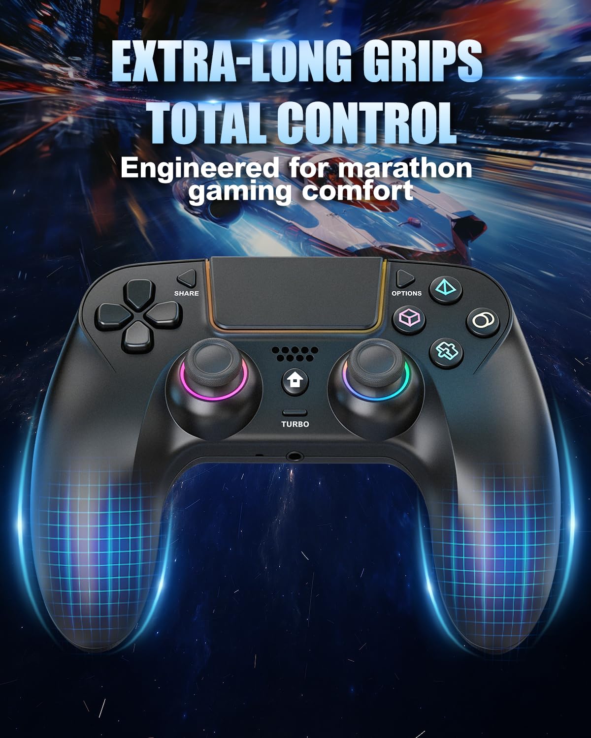 GUOC LED Wireless Controller for PS5 with Hall Effect Joystick and Trigger,4 Macron Boutton Extended Grip Controller Compatible with PS5 Pro/Slim, Dual Vibration, Remap/Turbo Function 3 7143Cubo+LL. SL1500
