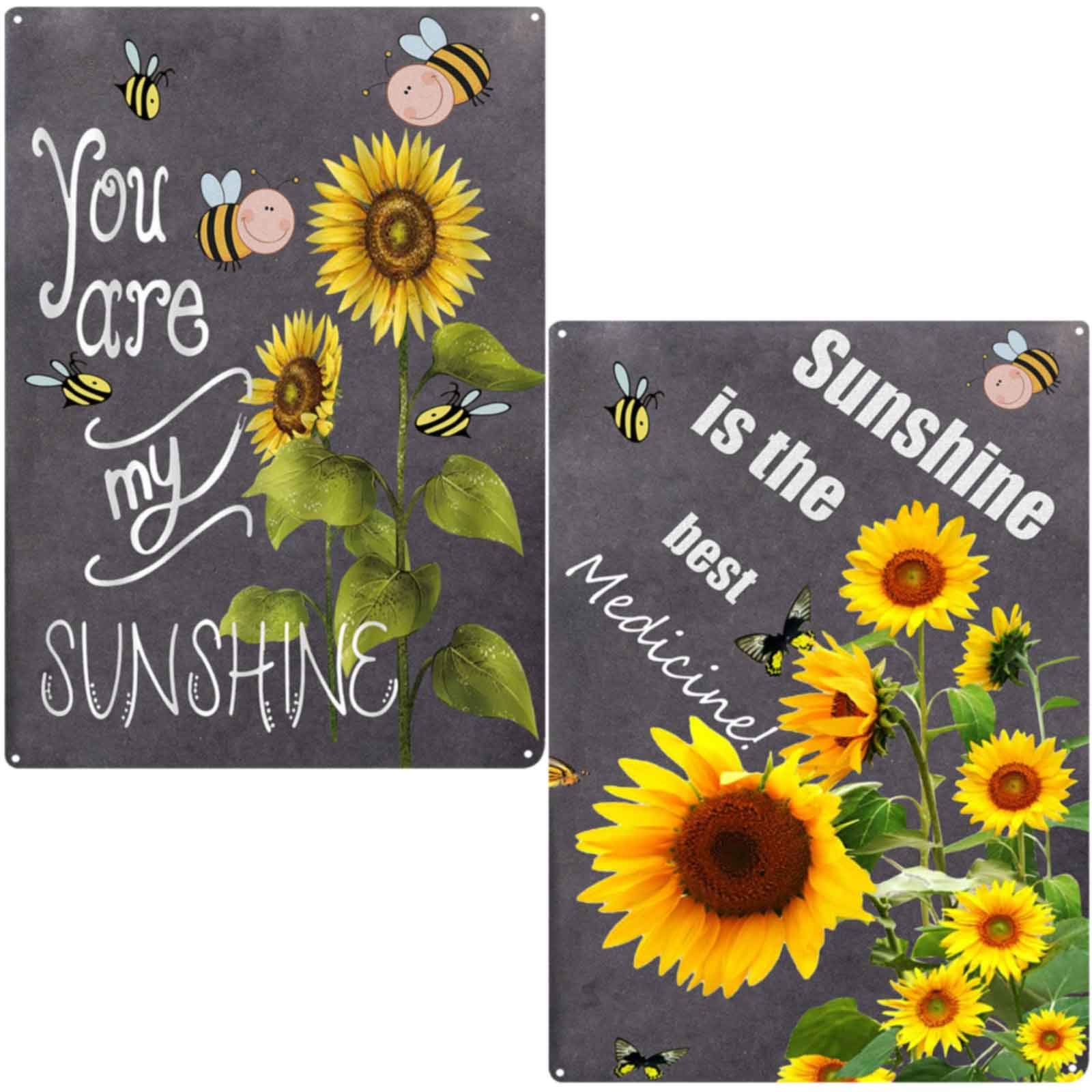TISOSO You are My Sunshine & Sunshine is The Best Medicine Retro Novelty Bee Vintage Tin Bar Sign Sunflower Farmhouse Bathroom Decor 2Pcs-8X12Inch