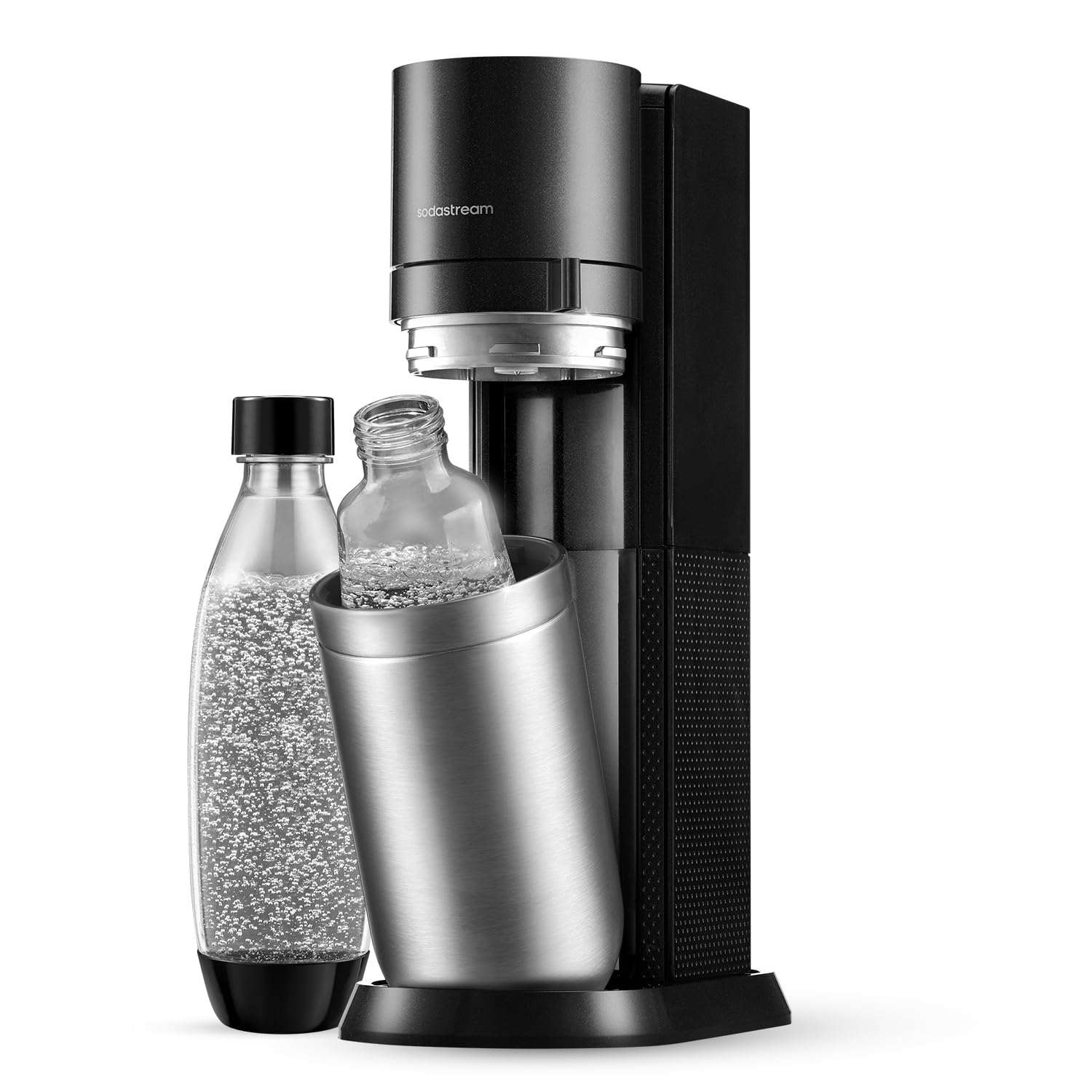 sodastream Wassersprudler DUO Umsteiger | inkl.1x 1L Glasflasche und 1x 1L FUSE Kunststoffflasche (spülmaschinengeeignet) | Farbe: Titan