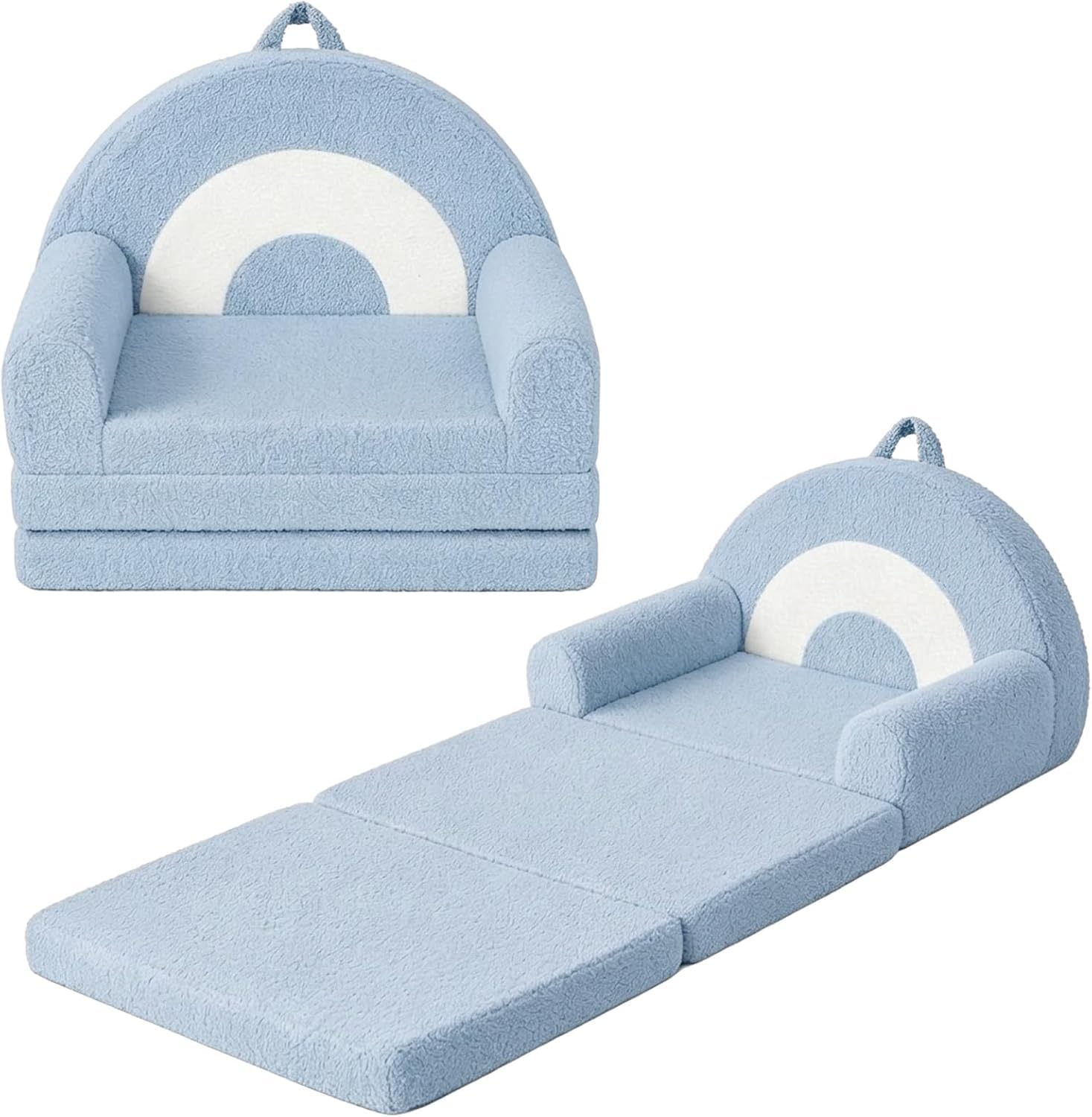 Nutech Decor 2-in-1 Kids Sofa Chair, Convertible Fold-Out Toddler Couch, Soft Plush Sherpa Foam Chair with Rainbow Backrest, Portable Children's Lounger for Bedroom, Playroom & Reading Corner (Blue)-image-19