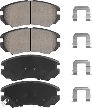 ILONPA Front Ceramic Disc Brake Pads Set for Hyundai Elantra 07-10, for Sonata 04-10, for Tiburon 03-08, for Tucson 05-09, for Kia Optima Magentis 03-10, Soul 10-13, Sportage 05-10, 4PCSWith Hardware