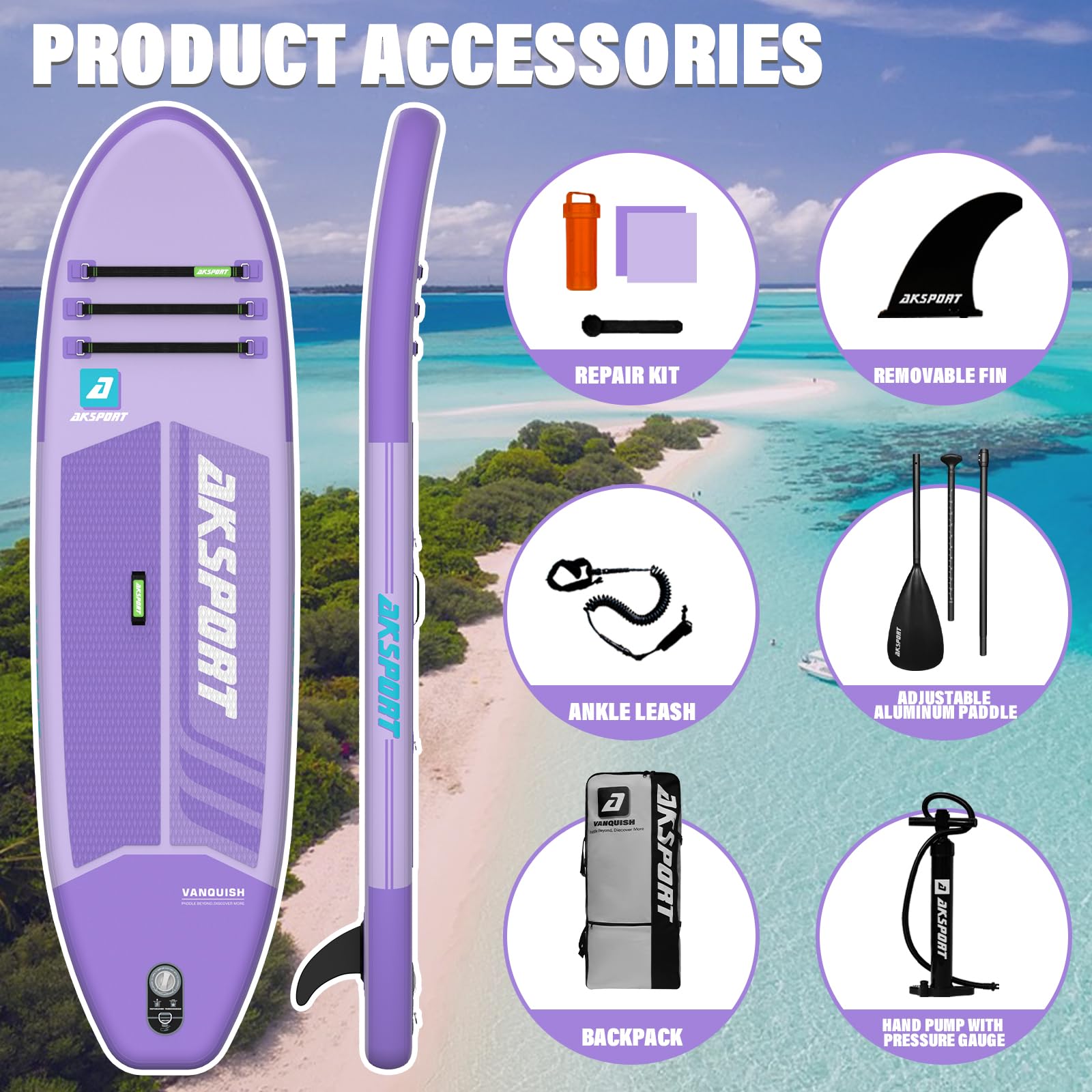 AKSPORT Tavola SUP Gonfiabile, SUP con Tutti gli Accessori, Design Ampio e Stabile, Ponte Antiscivolo, Paddle Board Gonfiabile per Giovani e Adulti
