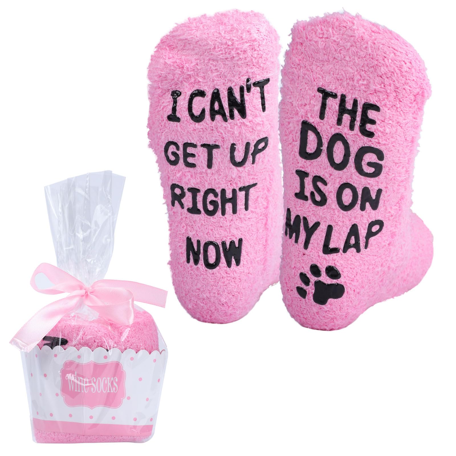 Risipu Women's Dog-Pink Dog Lovers Gifts For Novelty Sock Funny Socks For Socks Dog Lovers Birthday Gifts Ideas For Girls Wife Mum Soft Non-Slip Fuzzy Sock (One Size, Pink)