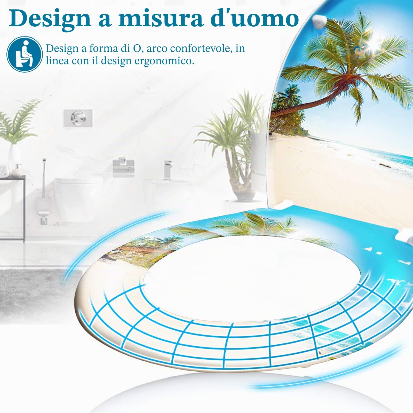 LARS360 Copriwater per Sedile WC, Sedile del Water, Forma Ovale Antibatterico Coperchio Toilet con Chiusura Ammortizzata (Stella Marina)