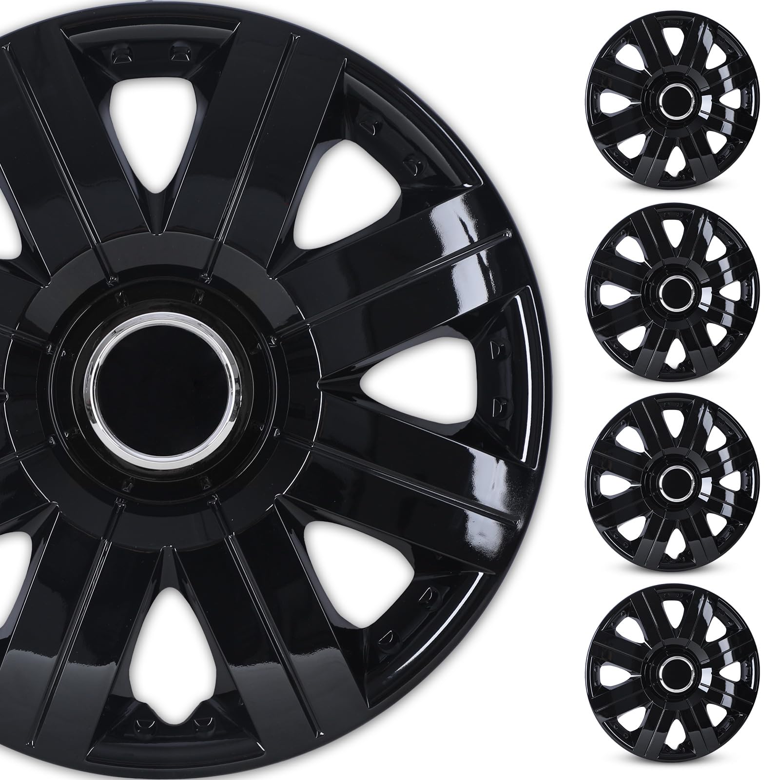 WOLFSTORM 14" Universal Wheel Rim Cover Hub Caps Auto Hubcap Set, R14 Wheel Cover Replacement Snap On Car Truck SUV - 14 Inch Set of 4 Snap On R14 Hubcaps for Universal Automotive(Black Lacquer)