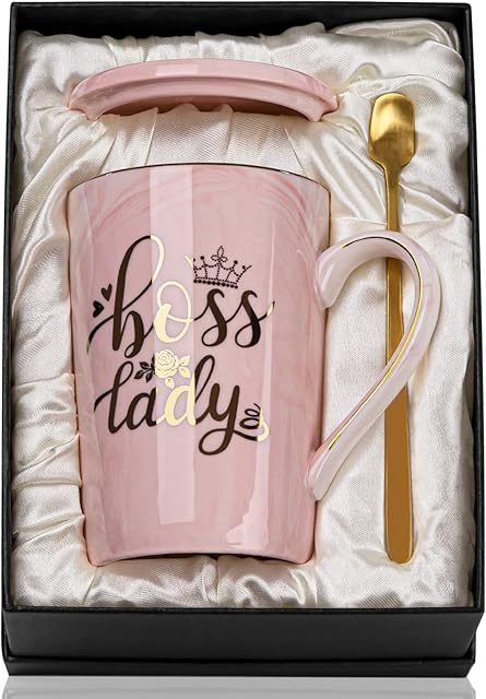 Biching Boss Lady Gifts - Birthday Gifts for Women, Boss Friend , Coworkers, Colleagues - Birthday Gifts for Boss Female - Boss Lady Gifts Mug for Women - 14Oz Marble Ceramic Coffee Mug Pink