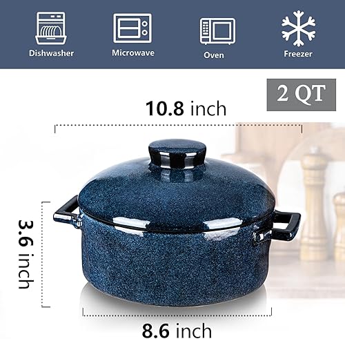 Miniatura 4 de Vicrays Cacerola con tapa – Sartén de cerámica para lasaña profunda de 2 cuartos de galón, platos redondos para hornear cubiertos para horno, plato