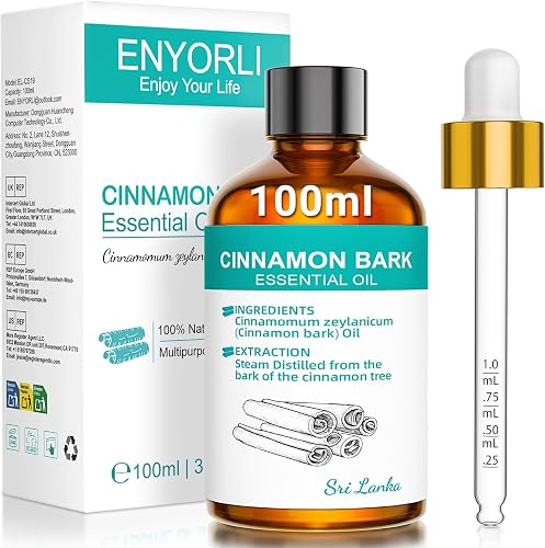 ENYORLI Aceite Esencial de Canela 100 ml para Difusor y DIY | Aroma Cálido Especiado para Hogar Velas Jabones Ambientador y Masaje Aromático Siempre Diluido