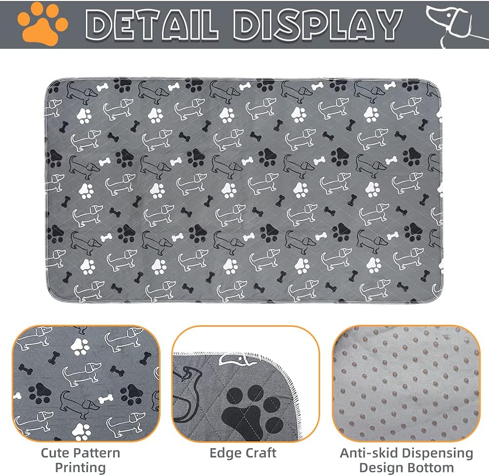 PAWCHIE Washable Pee Pads for Dogs - 4 Packs Large 24" x 36", Non-Slip Reusable Dog Potty Training Mat for Pet Playpen, Super Absorbent Puppy Whelping Pad for Small Medium Large Dogs