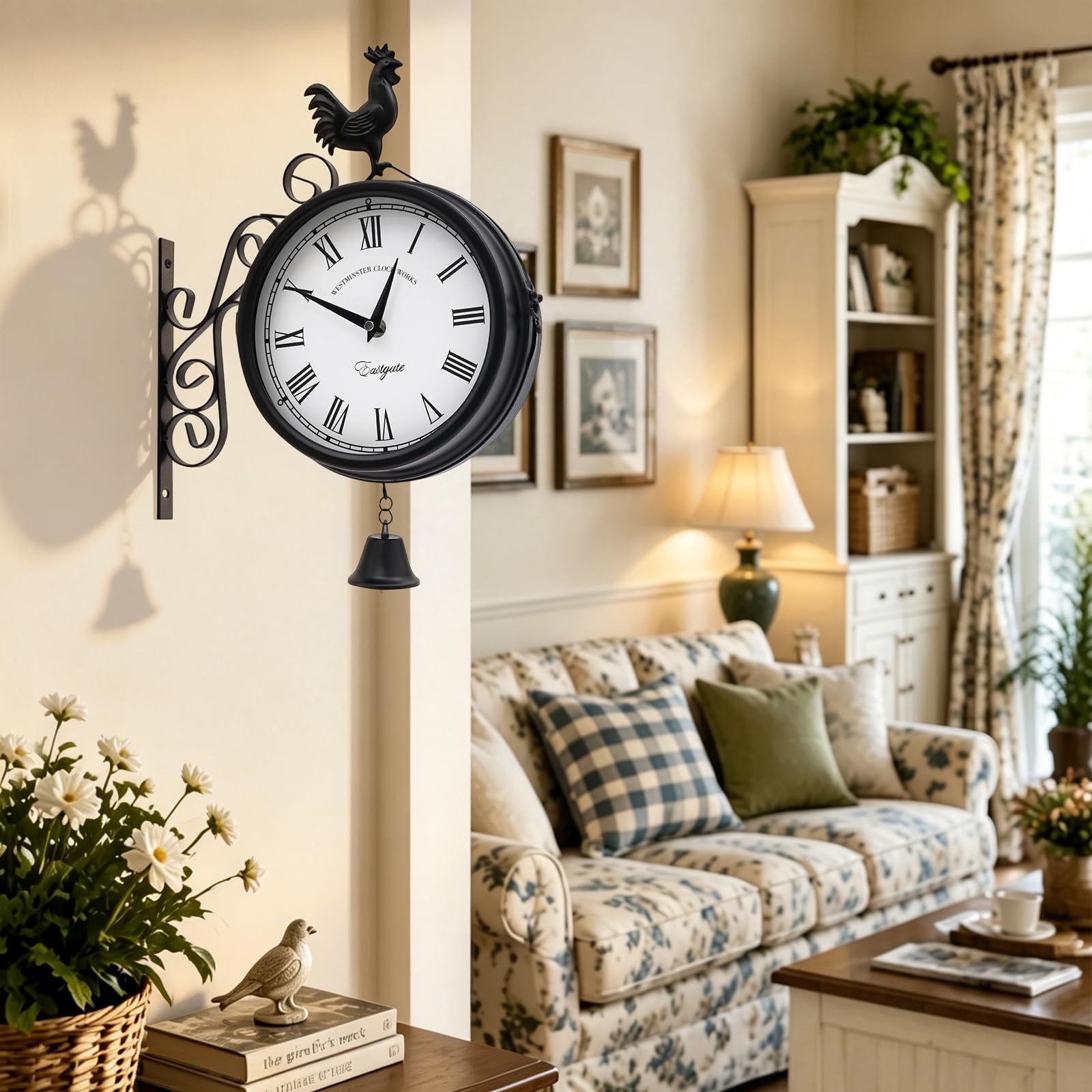 Horloge murale double face Coq rétro 30 x 37 cm Métal/verre Noir