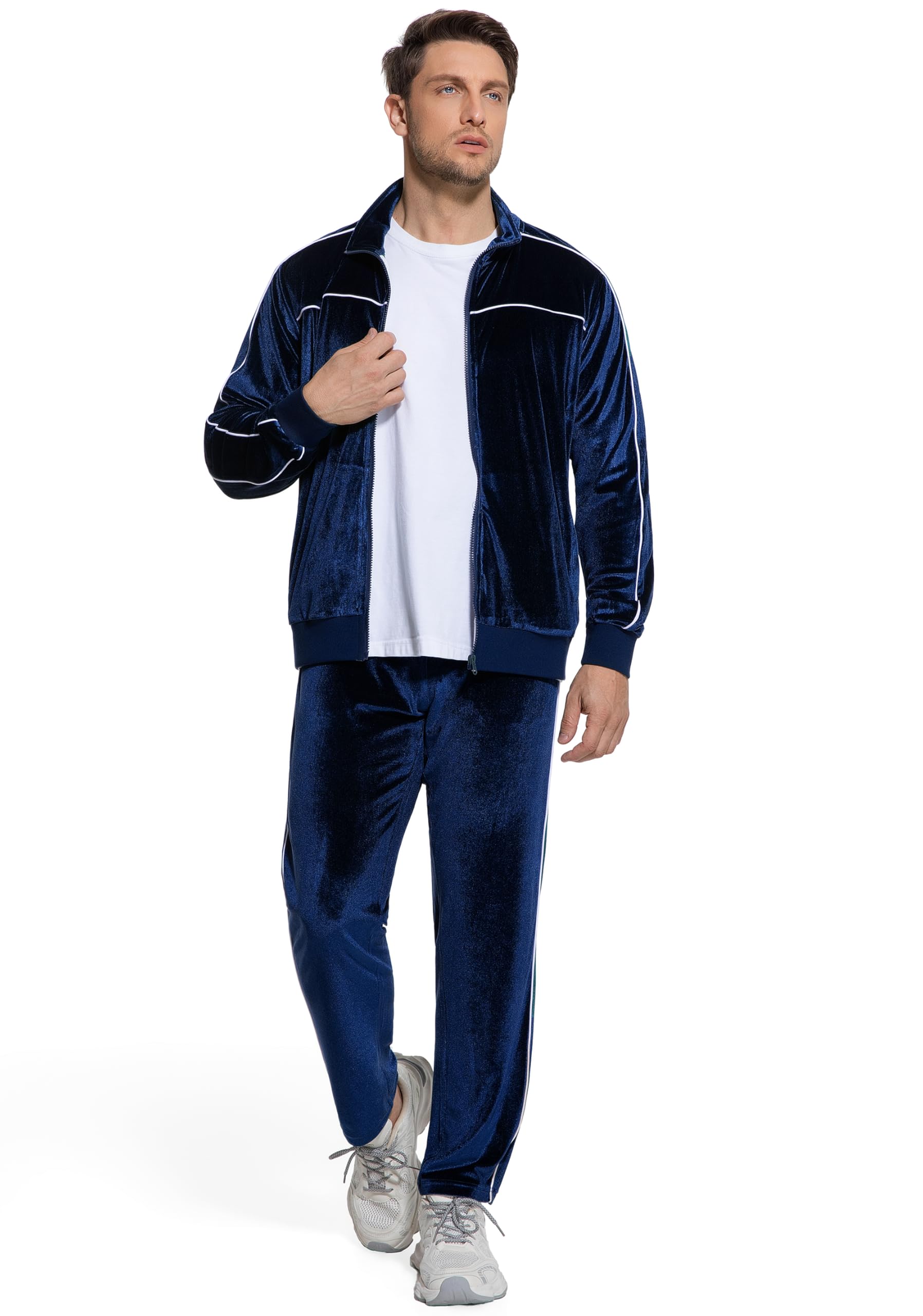W JIANWANG Herren Jogginganzug Hausanzug Trainingsanzug Set Zweiteiler Trainingsanzüge Velours Warme Freizeitanzug Sportanzug für Frühling Herbst Winter
