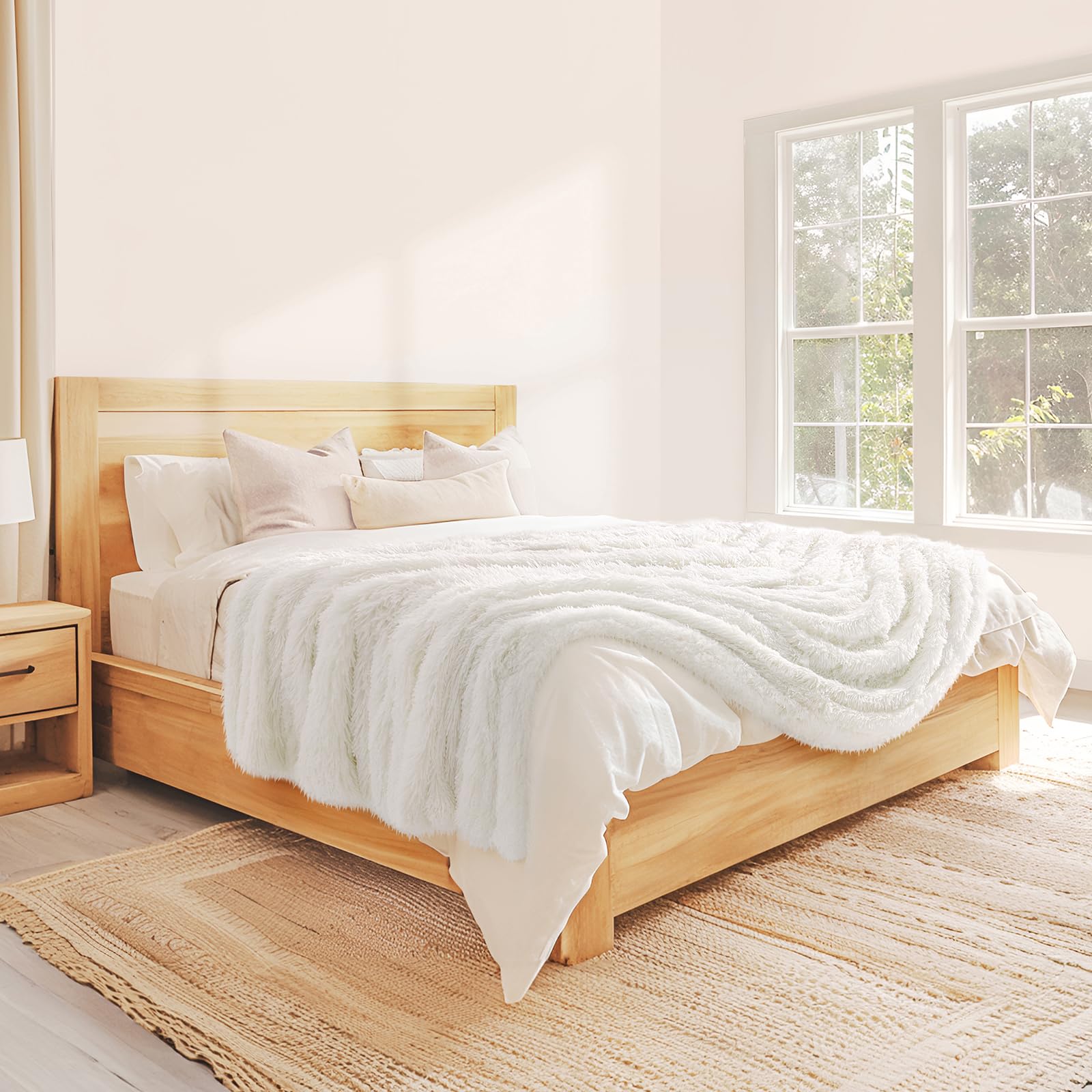 KANKAEU Coperta 160x200 cm, Coperta Pelliccia Morbida e Soffice, Plaid Decorative per Divano e Letti, Coperta Pile Calda e Accogliente, Plaid Matrimoniale,Copriletti,Vero Bianco