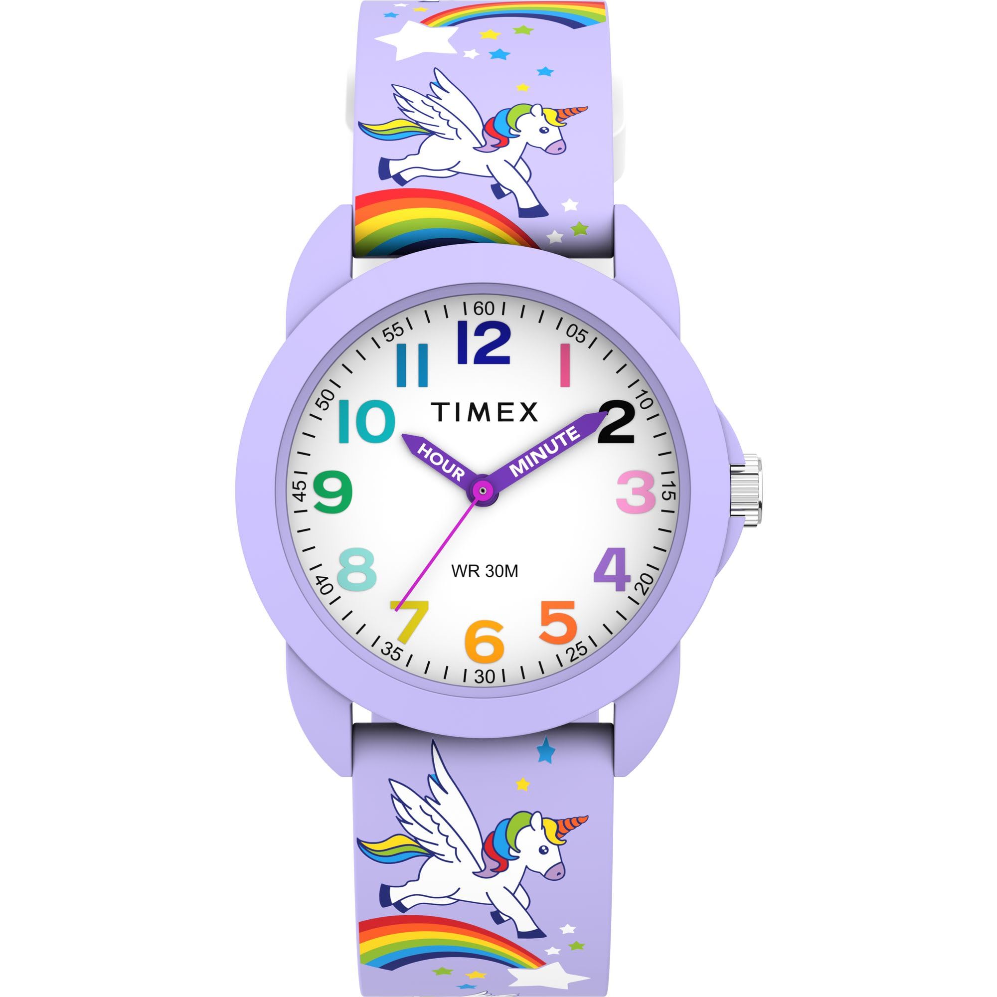 Timex Reloj de Pulsera para Adolescentes y niños, 30 mm, Correa Morada, Esfera Blanca, Caja Morada