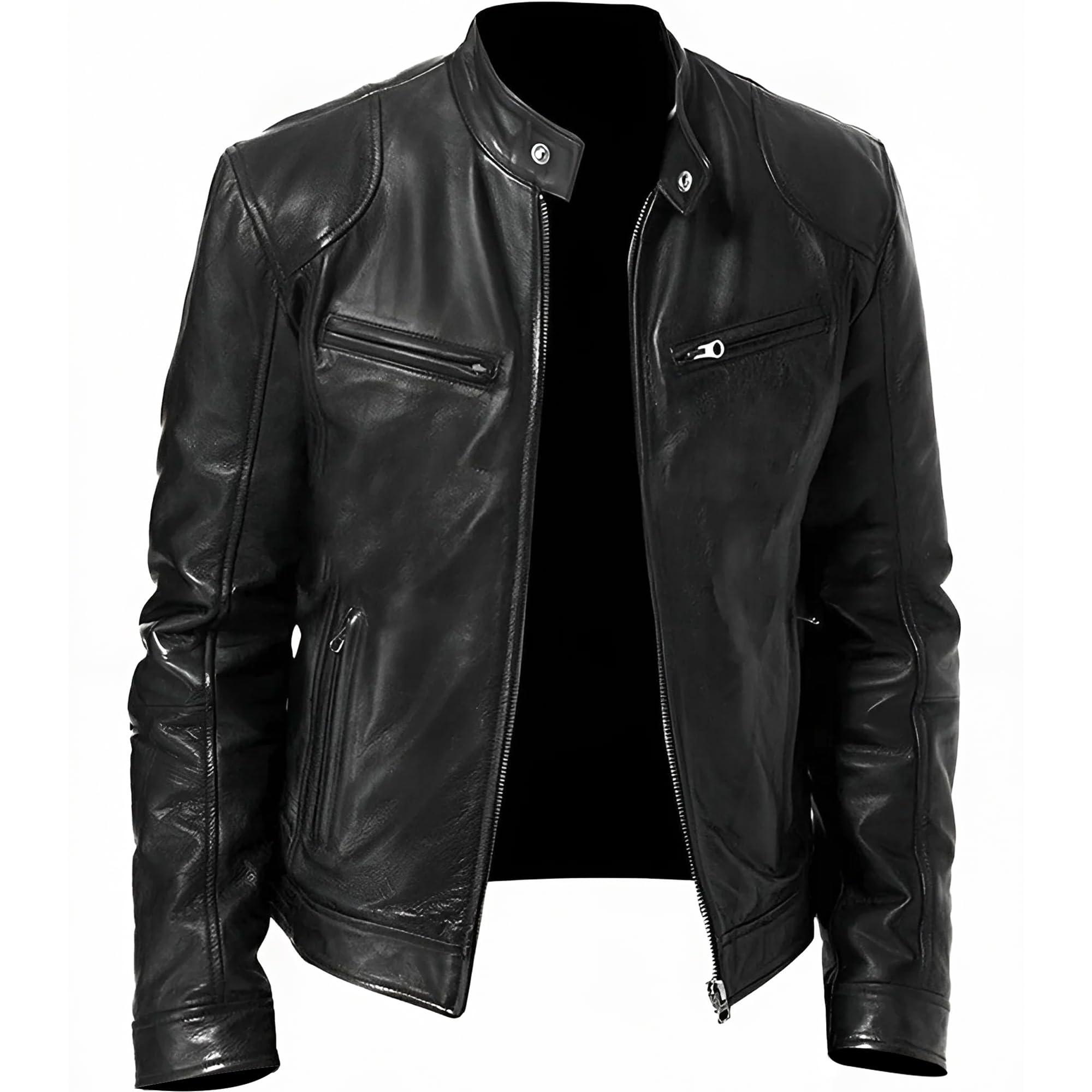 Rising Bloom Men's Black Real Leather Jacket Biker Motorcycle Cafe Racer Vintage Retro Bomber Winter Genuine Leather Jacket (As8, Alpha, 3X_l, Regular, Regular, )