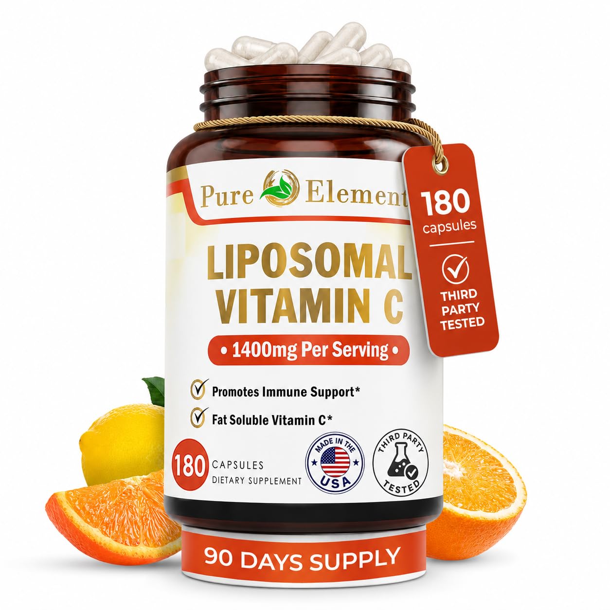 Pure O Elements Liposomal Vitamin C Capsules 180 Count High Absorption