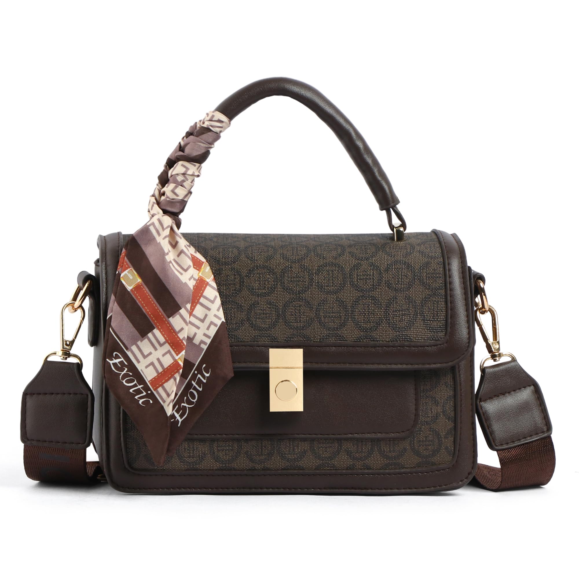 Elite Monogram Sling Bag for Women | Premium PU Leather | Gold-Tone Hardware | Multi-Pocket with Scarf | Top Handle & Adjustable Strap | Lightweight Crossbody Bag-image-2