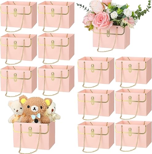Lincia 12 cajas de flores rosas de San Valentín, bolsa de regalo de flores de boda, cajas de ramo de San Valentín con cajas de asa para arreglos,