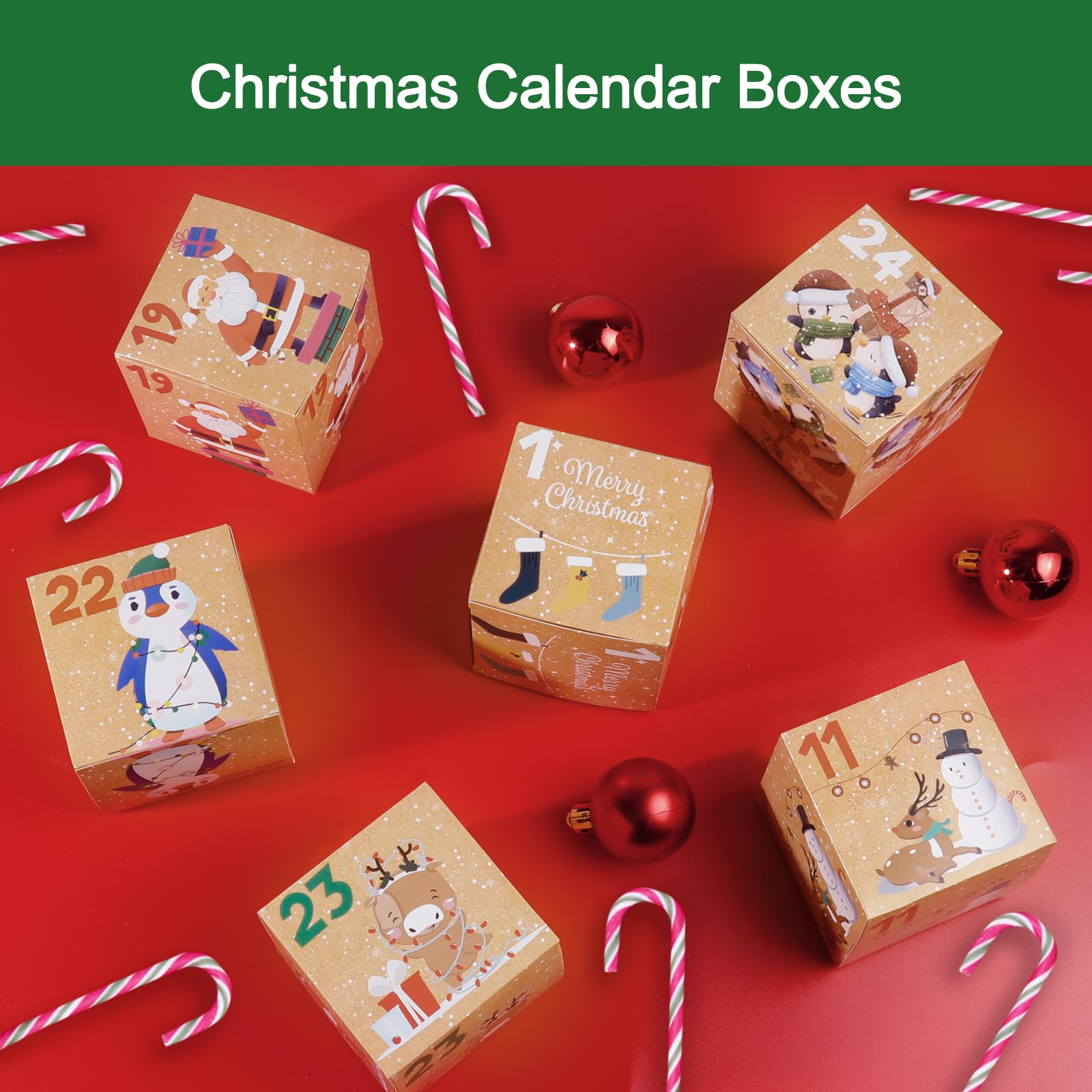 ONESING 24 Stück DIY Weihnachten Adventskalender Boxen für 2024, 24 Tage Countdown Kalender Geschenk für Erwachsene und Kinder Weihnachten Karton Zahlen Boxen Machen & Befüllen Sie Ihre eigenen