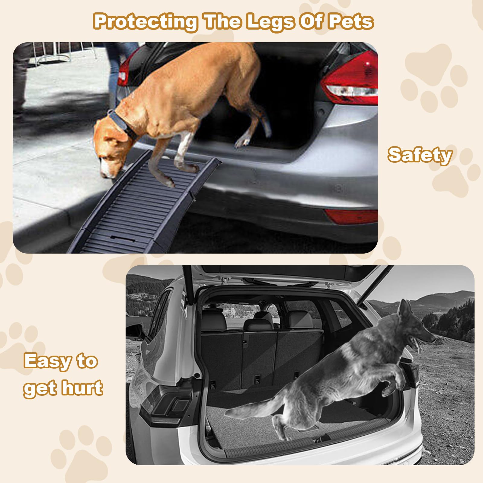 Rampes pliables pour chiens 152 cm, rampe portable avec poignée, surface antidérapante, pour animaux jusqu'à 75 kg, pour voiture SUV camion