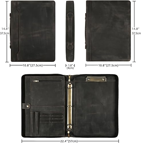 Miniatura 2 de Portafolio personalizado para hombres, organizador de cartera de tamaño legal de 8.5 x 14 pulgadas, carpeta de cuero con 3 anillos, portapapeles de