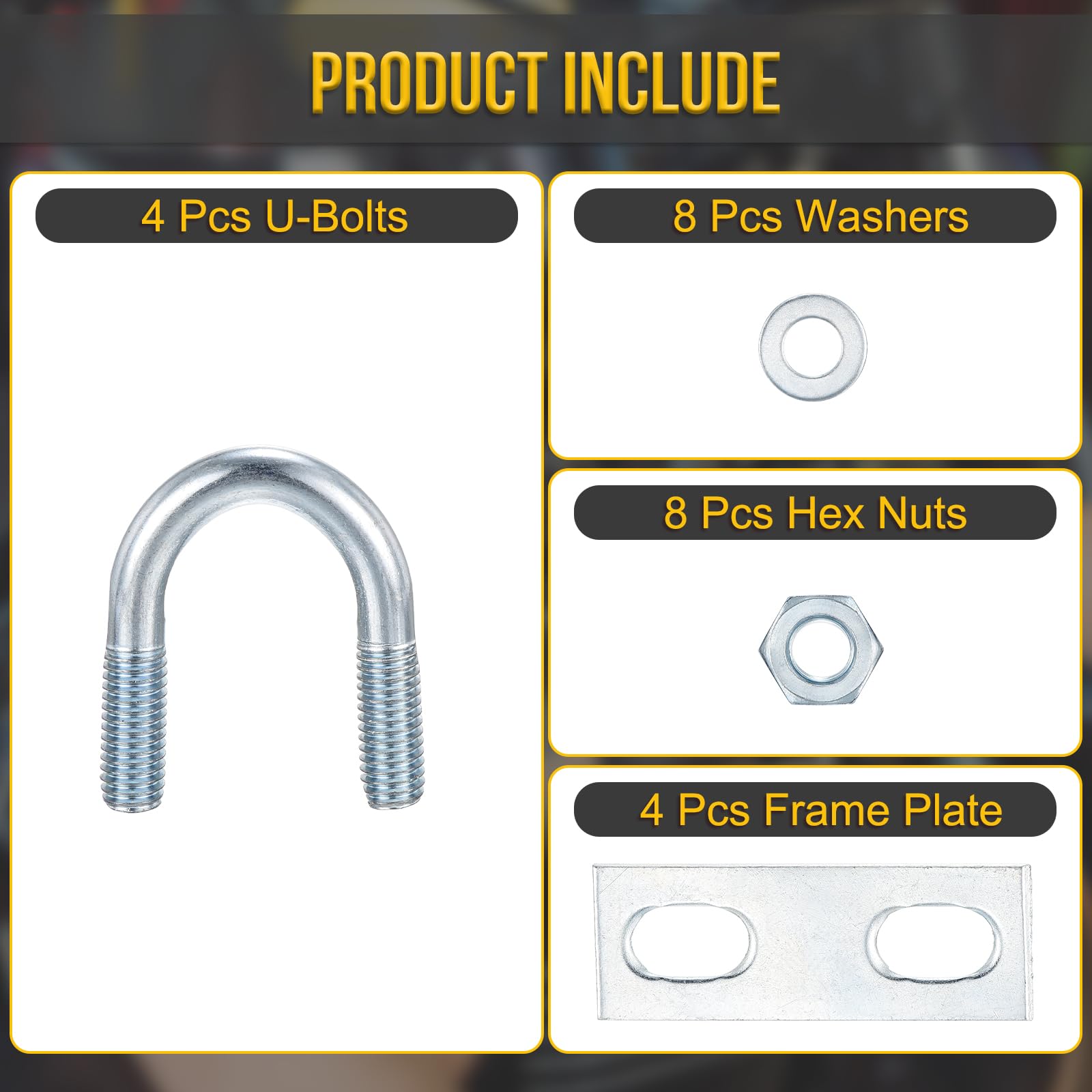 DTGN M8x22x45mm U Bolts Round Kit, 4Set, Carbon Steel U-Bolt Kit with Nuts, Washers, Frame Plate, Good for Pipe Trailer - Image 3