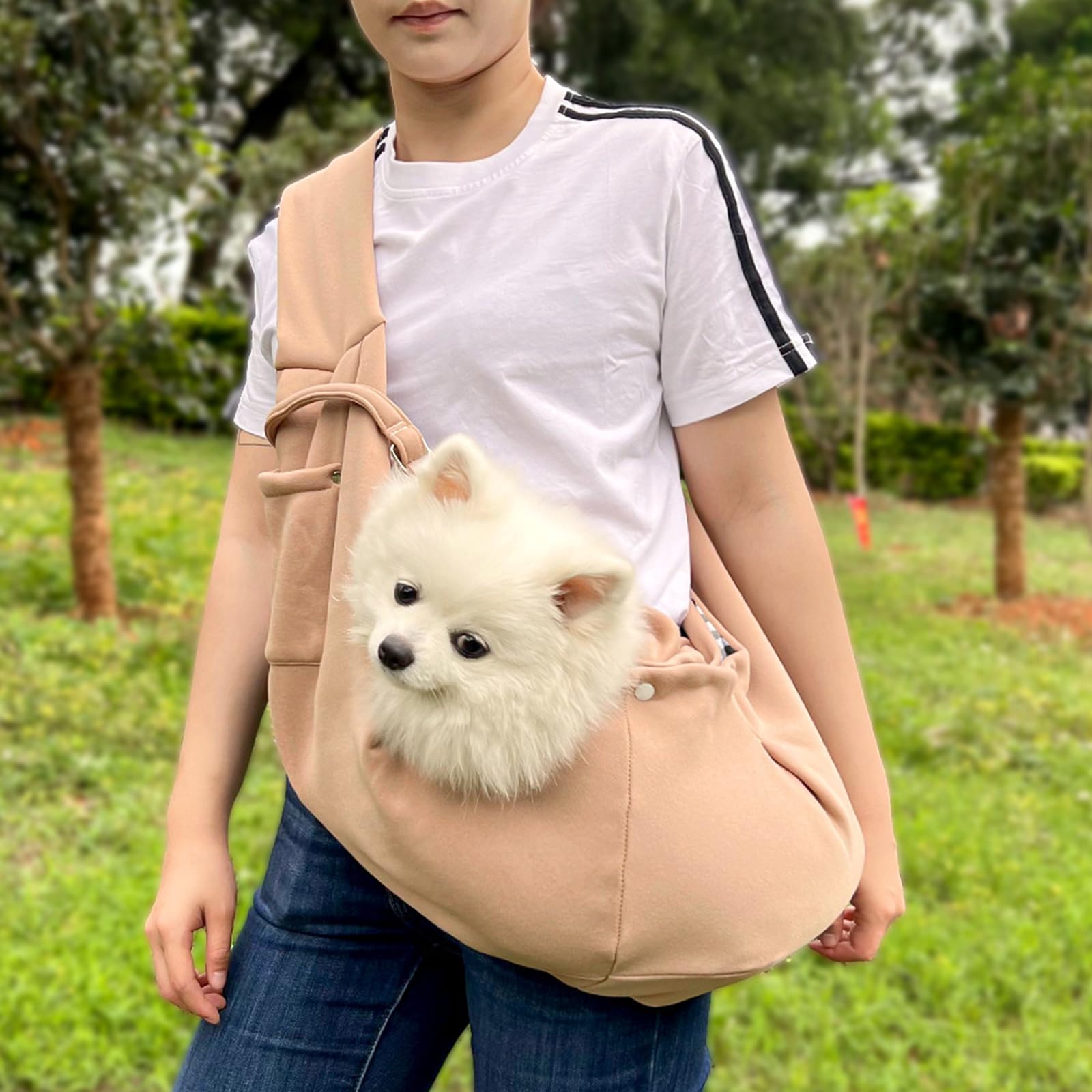 Sac Bandoulière Chiens, Réversible Petit Sac Transport Chien, Sac Transport Sécurisé Animaux, Pet Sling Carrier, Adapté à la Randonnée Quotidienne, au Shopping, au Cyclisme (Kaki)