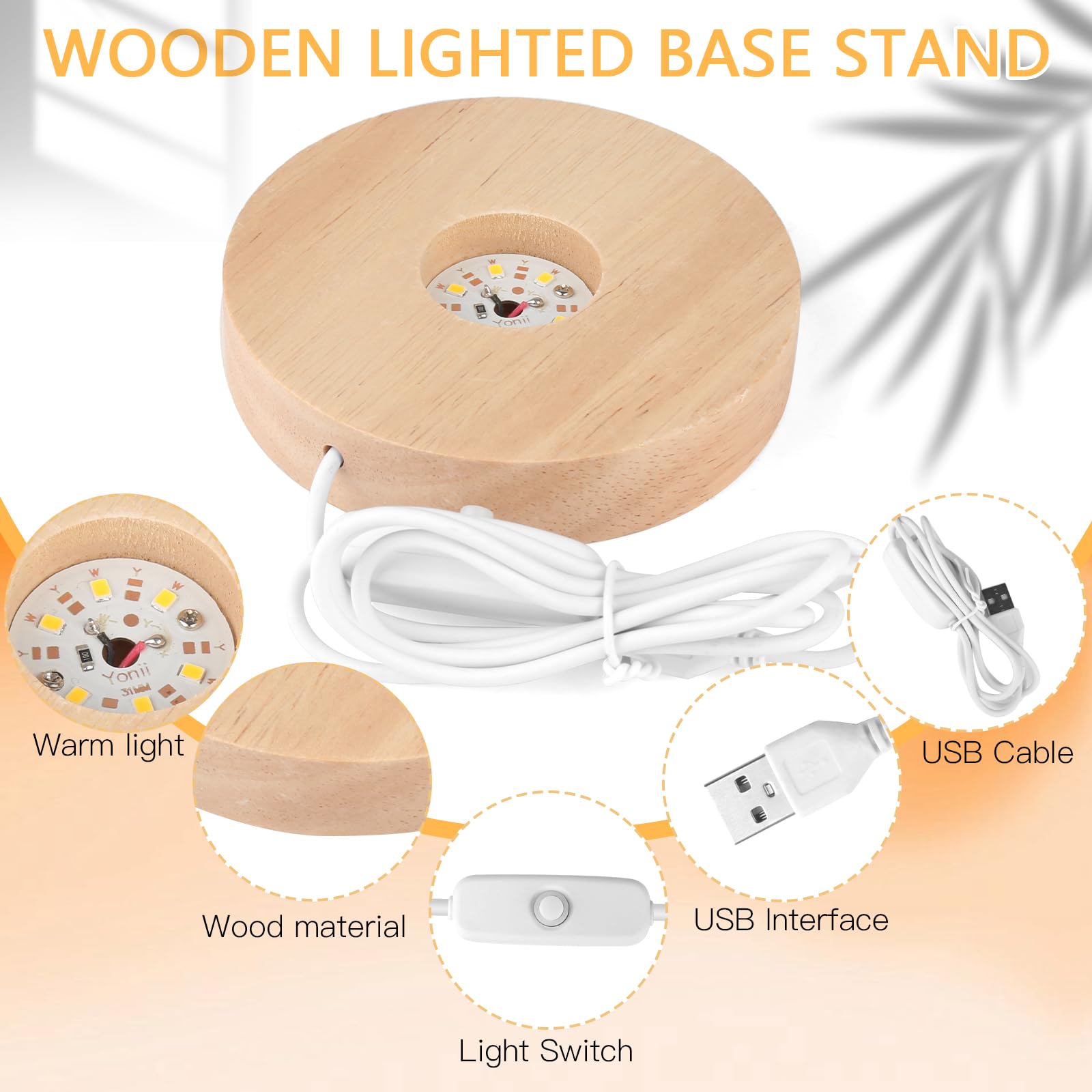 Aubess LED Base, Pack of 4 Wooden LED Light Bases - Image 4