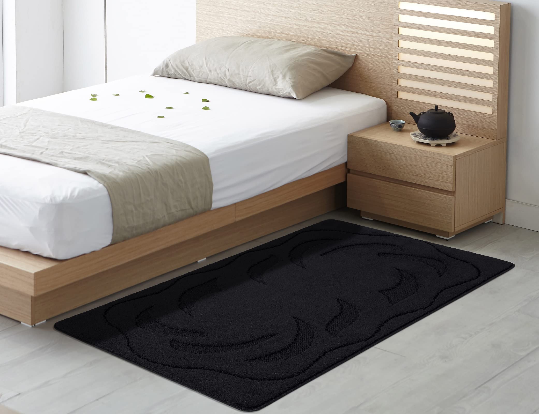 SmartLiving Door Mat Indoor 40X60cm Heavy Duty Non Slip Doormats, Machine Washable, Ovalack Gel Backed Floor Kitchen Mat, Super Absorbent Gel Back Door Entrance Mats Soft Floor Carpet Rug - Black