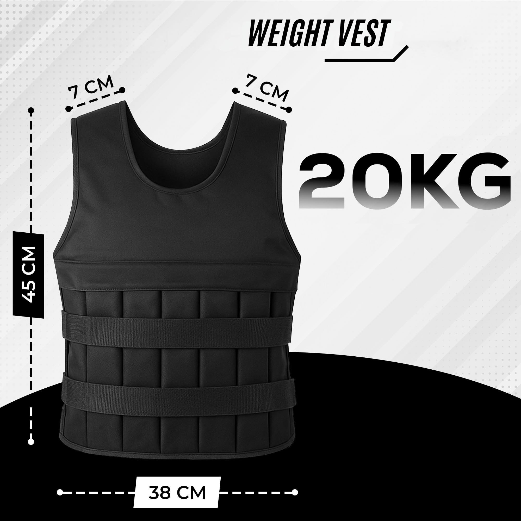 Gilet Lesté 20kg pour Homme et Femme, Gilet de Poids Réglable pour Musculation, Calisthénie et CrossFit, Gilet de Course avec Poids, Design Ergonomique et Respirant (Noir)