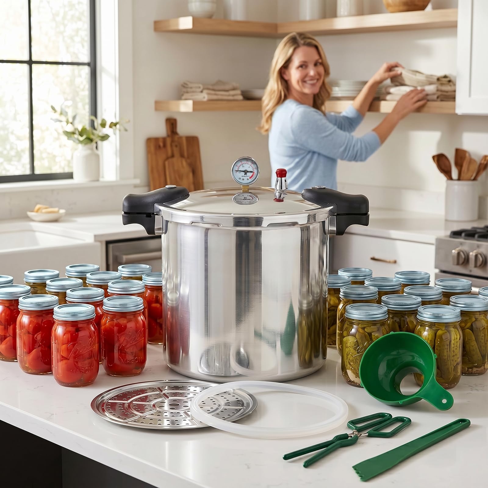 25 liter pressure cooker & Pressure Canner Cooker | induction compatible | Pressure gauge and pressure regulator | Aluminum and stainless steel | 13 Psi (+/- 5%) pressure release