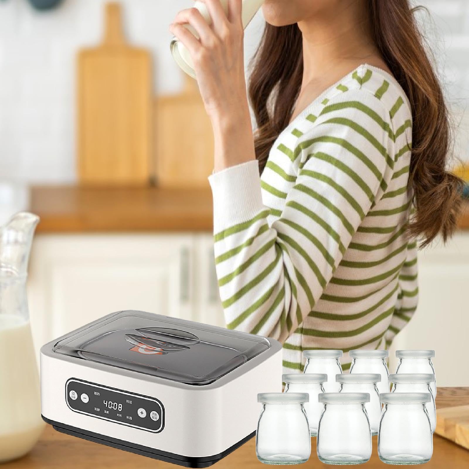 Sharplace Fabricante de Yogurt eléctrico multifunción Temperatura Constante Calentamiento de Acero Inoxidable, con Taza